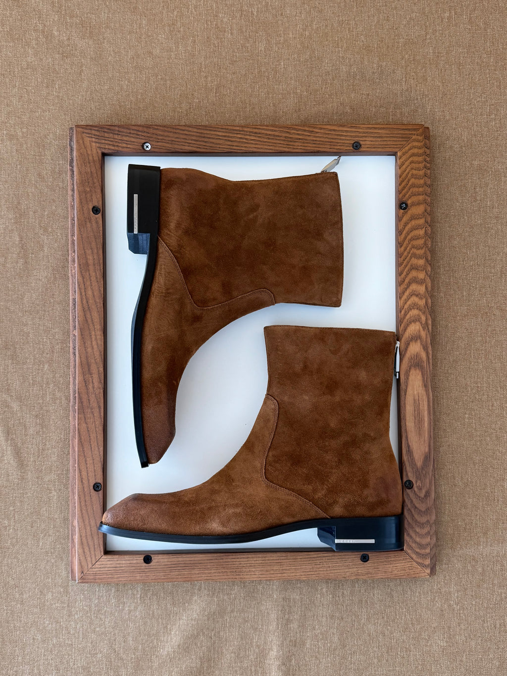 Facet Square-Toe Cowhide Ankle Boots Brown