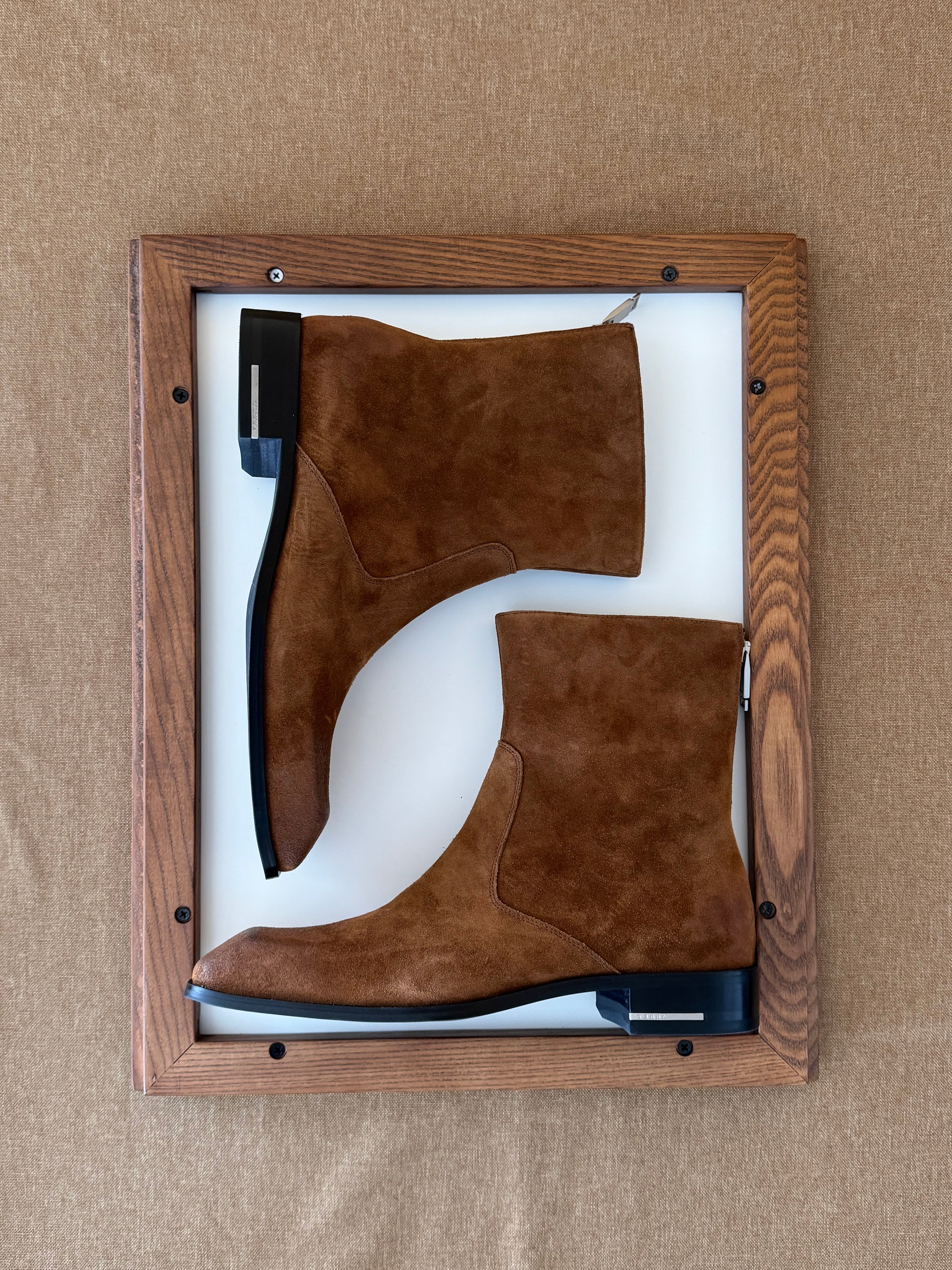 Facet Square-Toe Cowhide Ankle Boots Brown