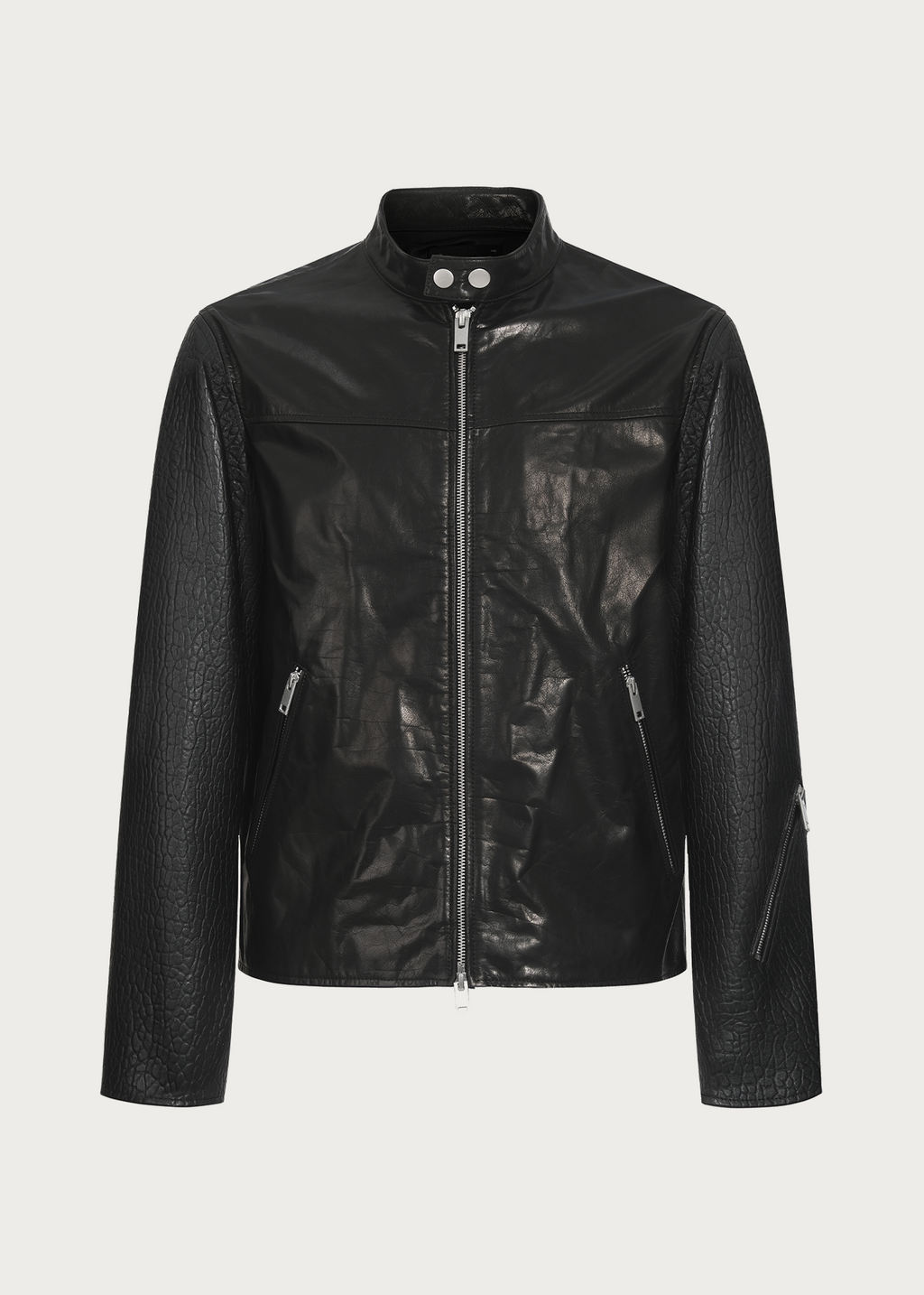 Cowhide and Sheepskin Patchwork Leather Jacket