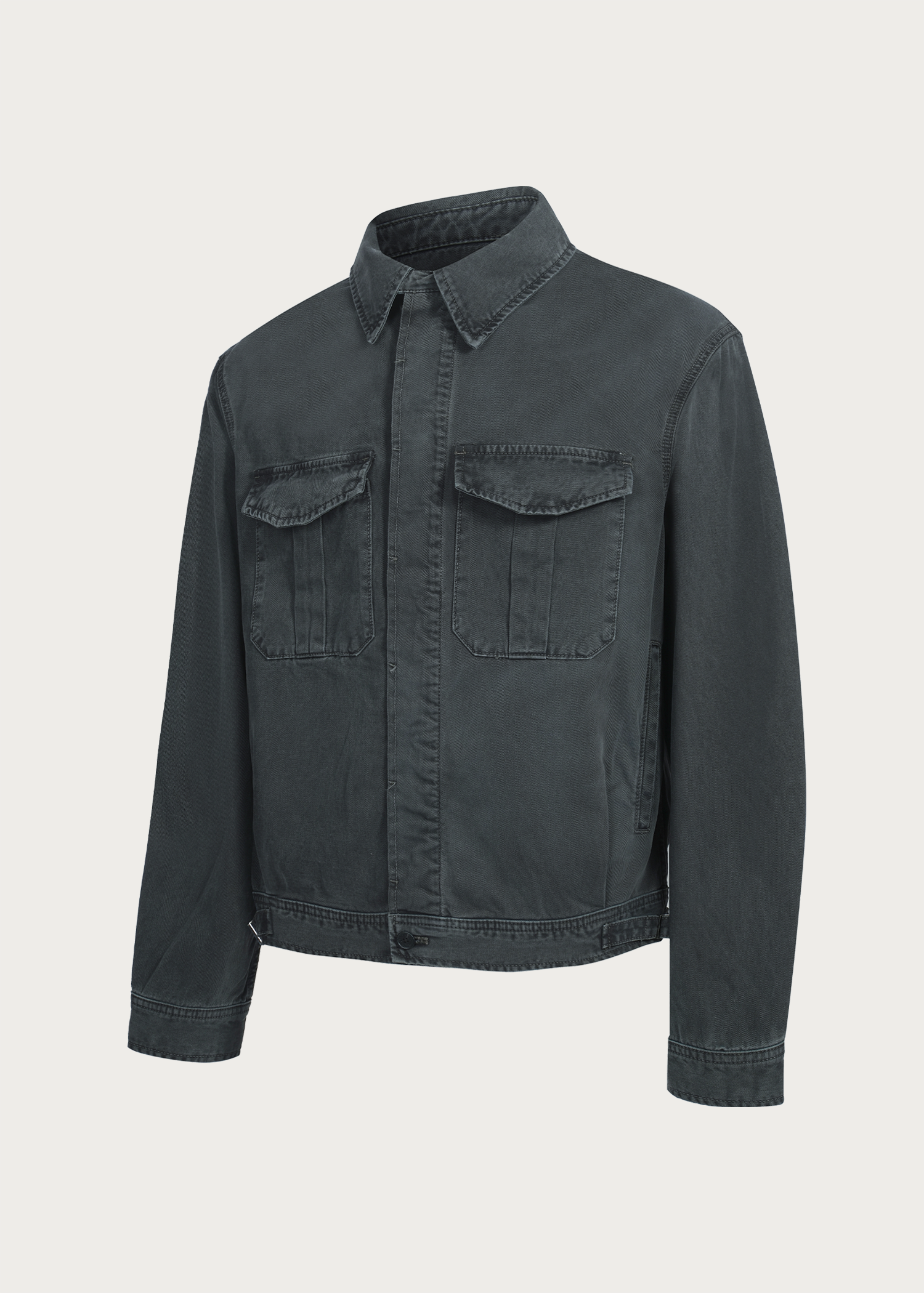 Twill washed denim jacket Gray green