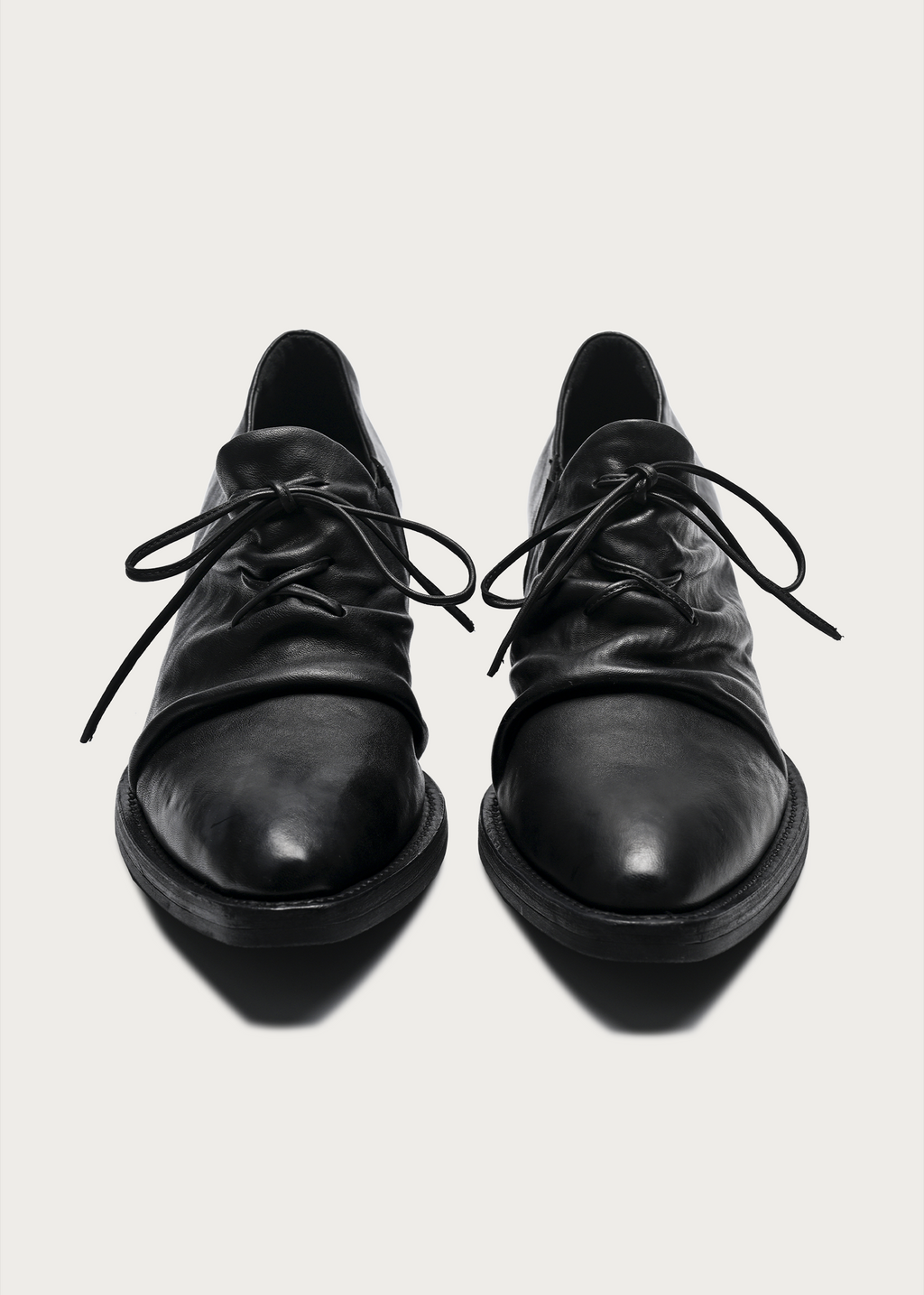 Roux Ruched Distressed Leather Derby Shoes Black