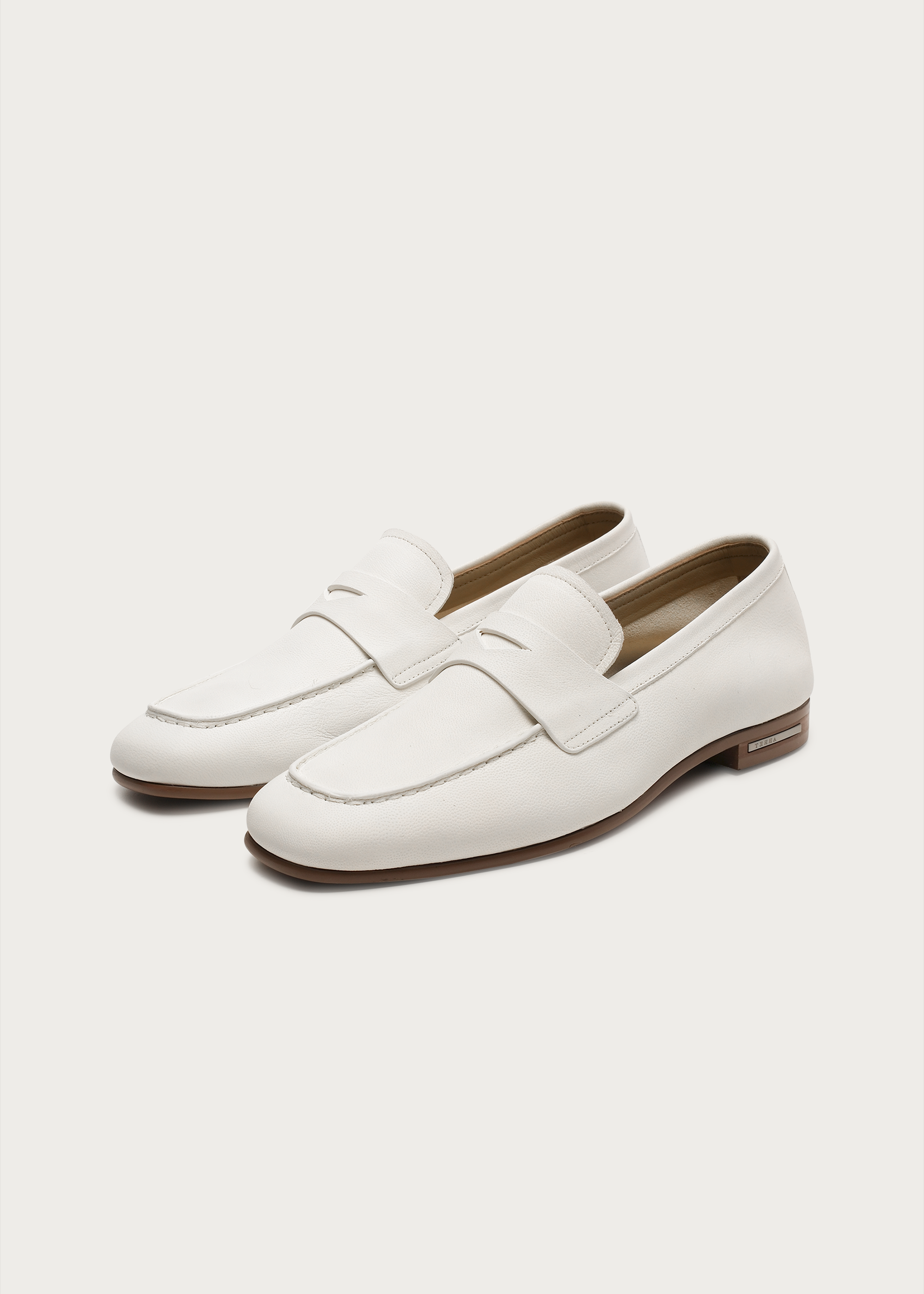 Dune Camel Leather Loafers White