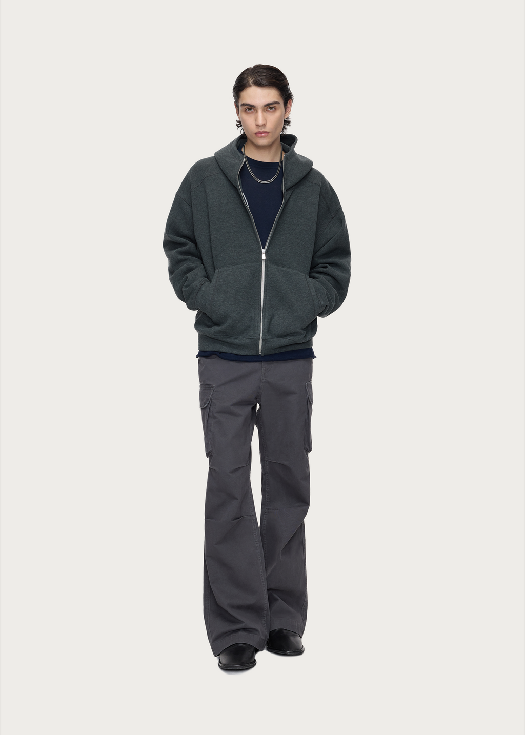 Washed Gray Multi-Pocket Cargo Pants