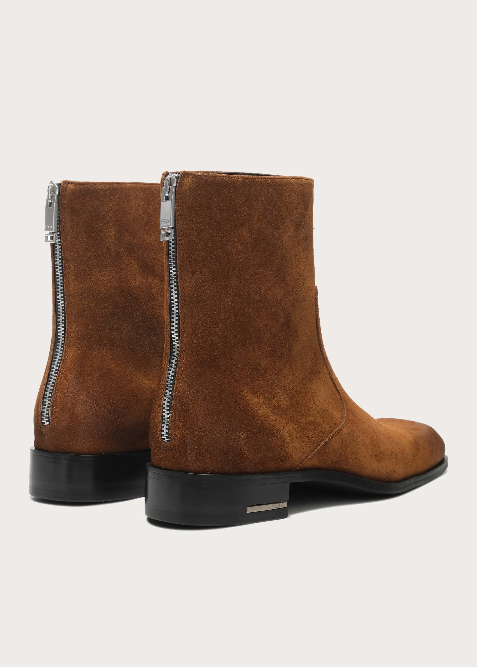 Beveled Square-toe Cowhide Ankle boots Brown