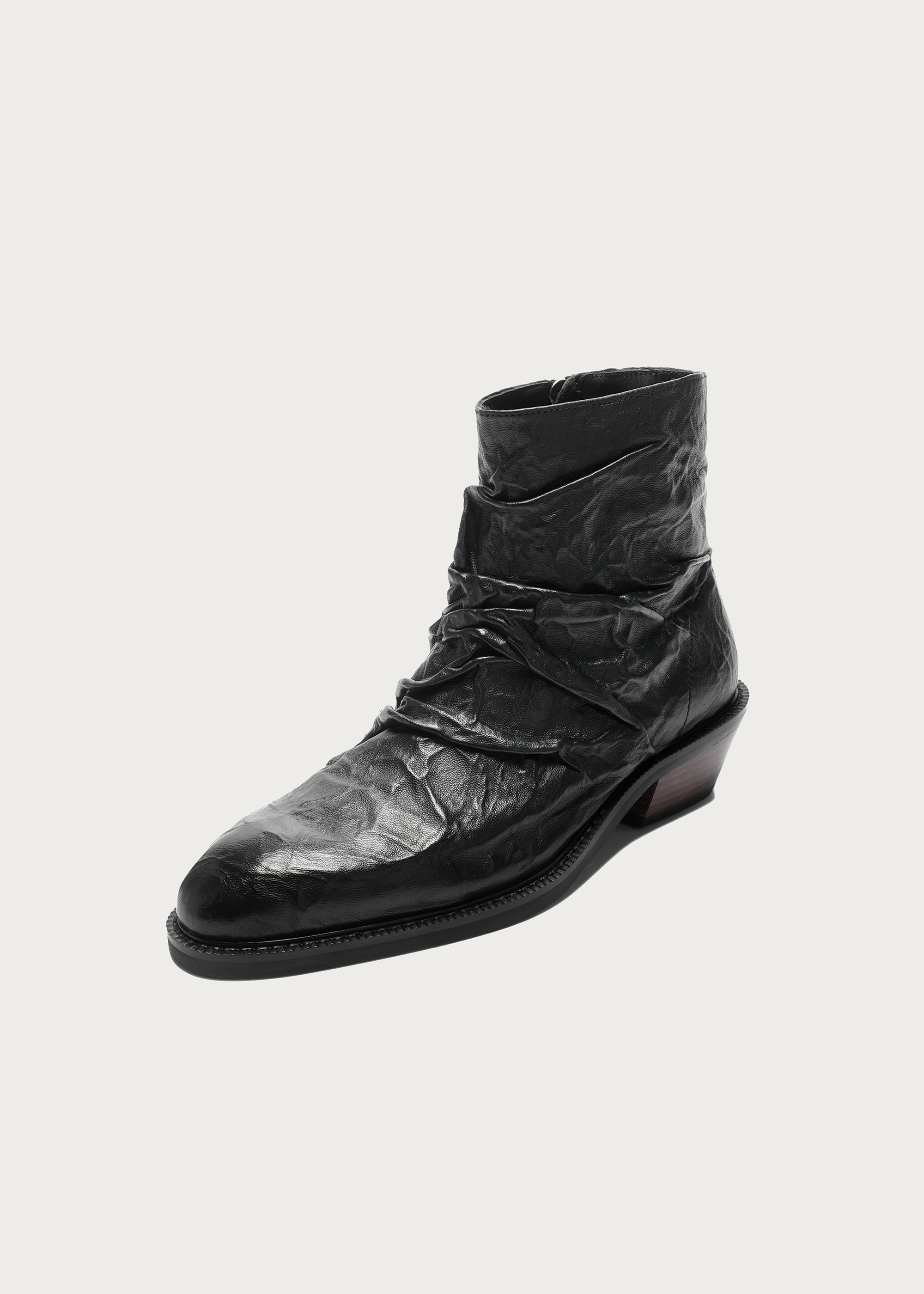 Metallic-Texture Wrinkle Sheepskin Ankle Boots