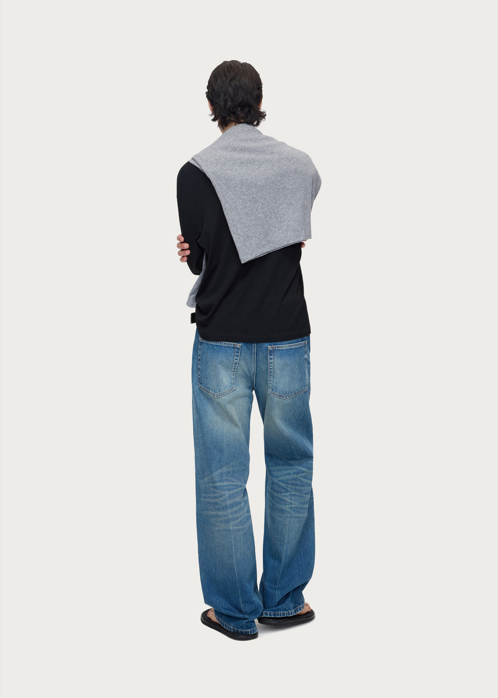 Vintage-wash straight-leg blue jeans
