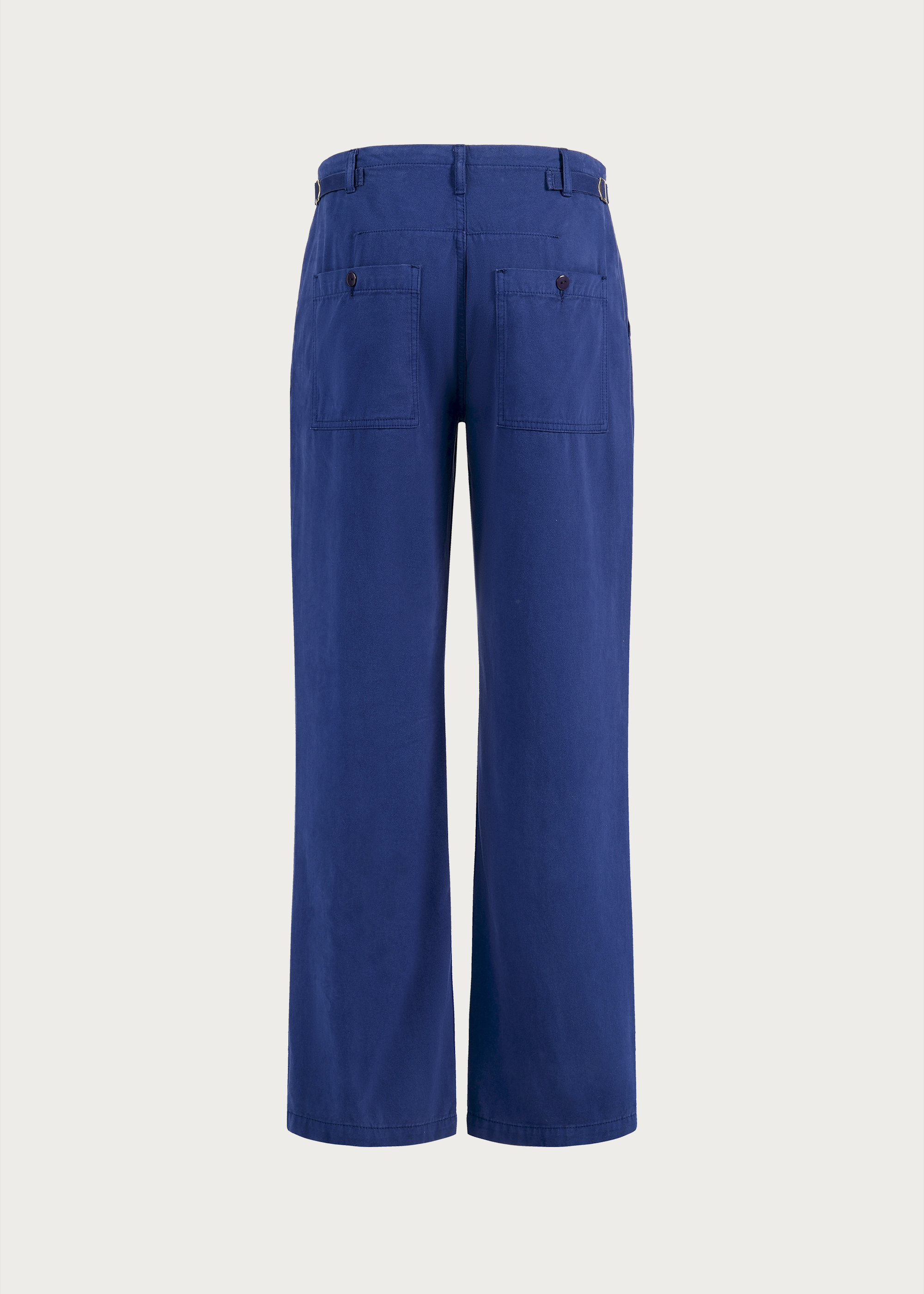 Matte-finish soft-touch straight-leg washed denim utility pants Blue