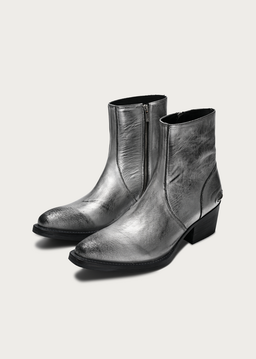 Veyric Distressed Metallic Silver Leather Boots