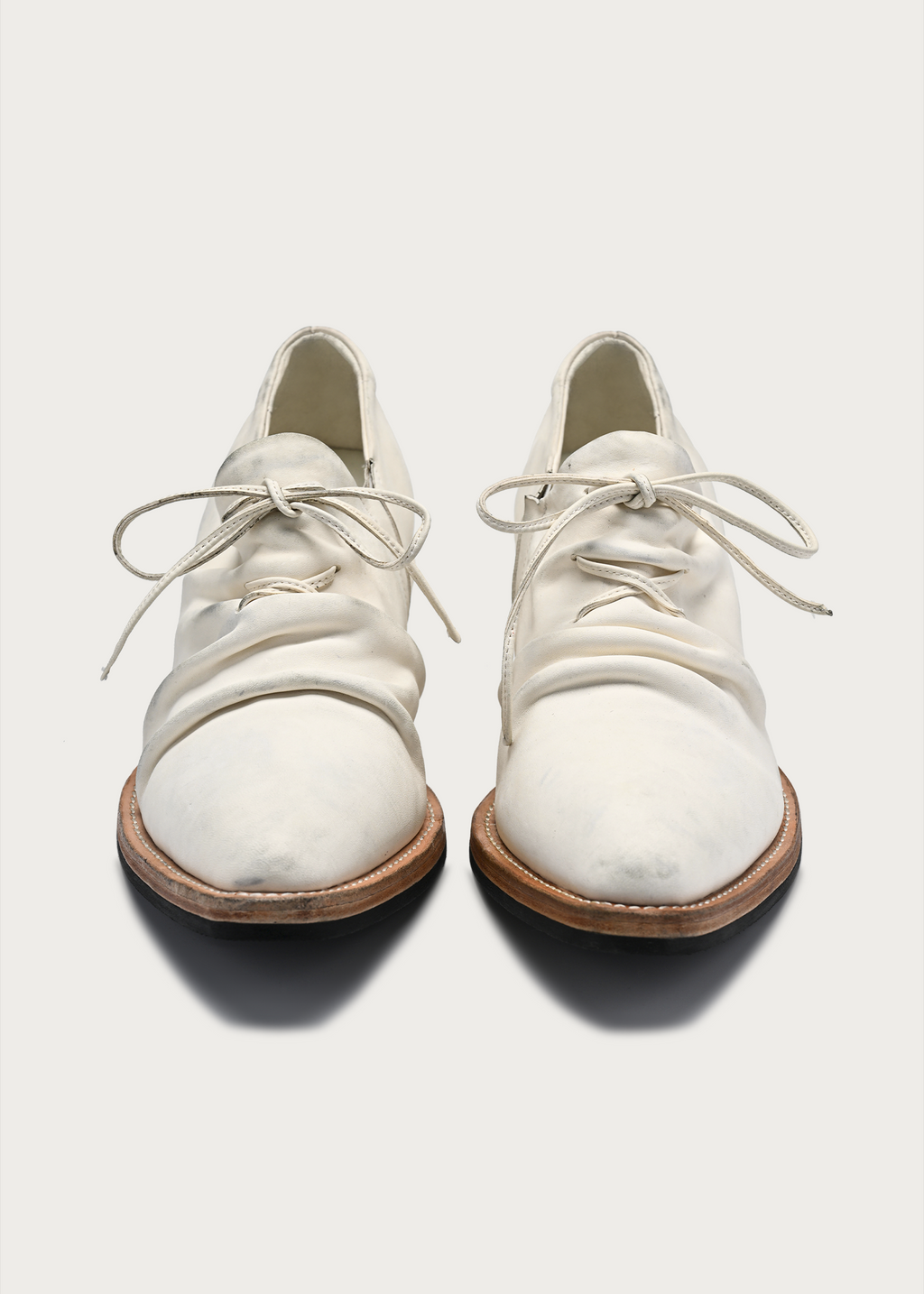Roux Ruched Distressed Leather Derby Shoes White