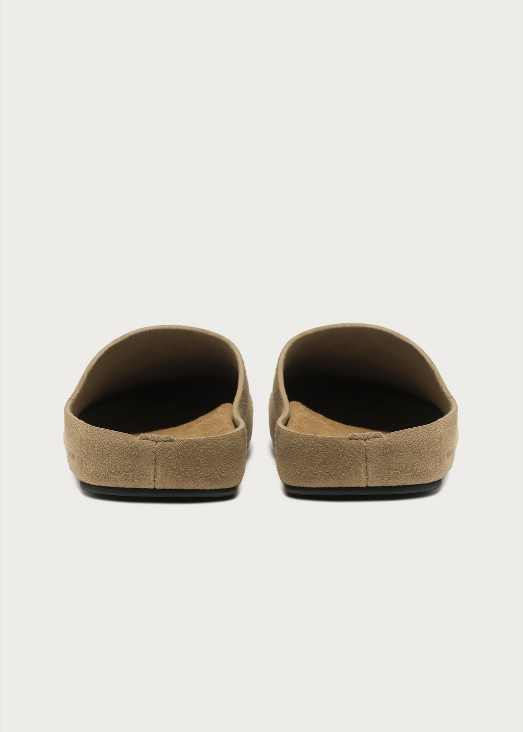 Cloud-Feel Suede Clogs Khaki sole detail