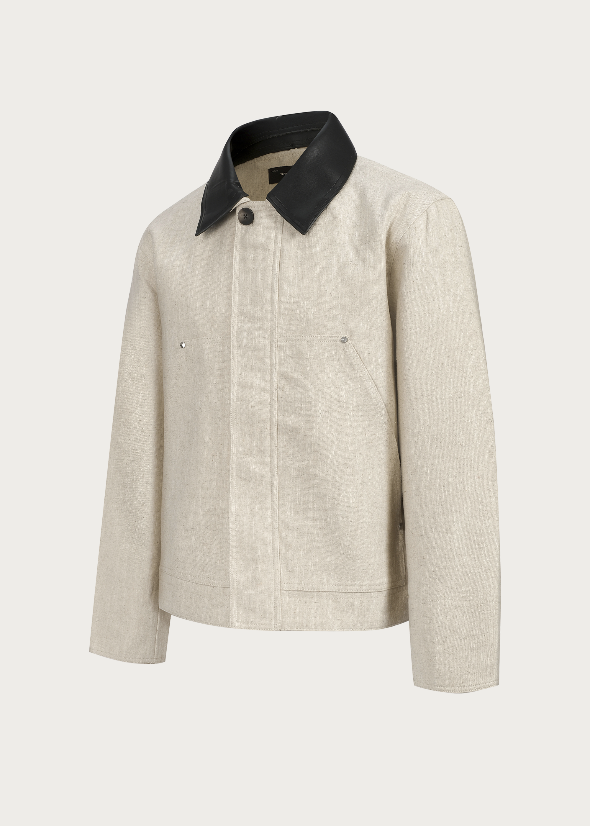 Linen Jacket with Spliced Leather Collar