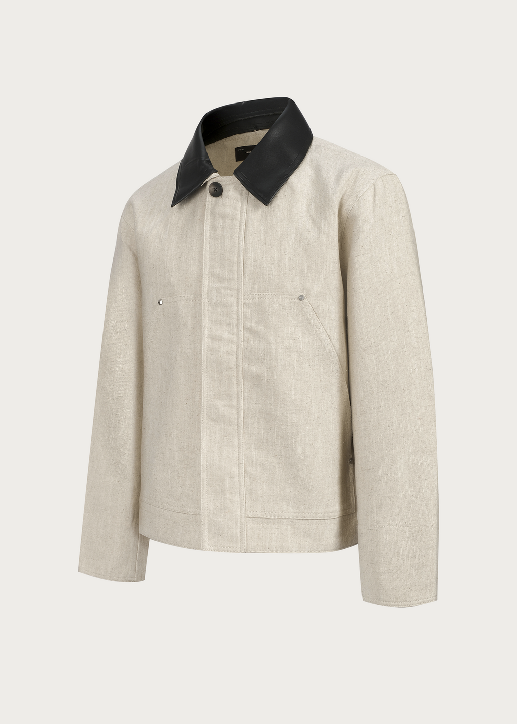 Linen Jacket with Spliced Leather Collar