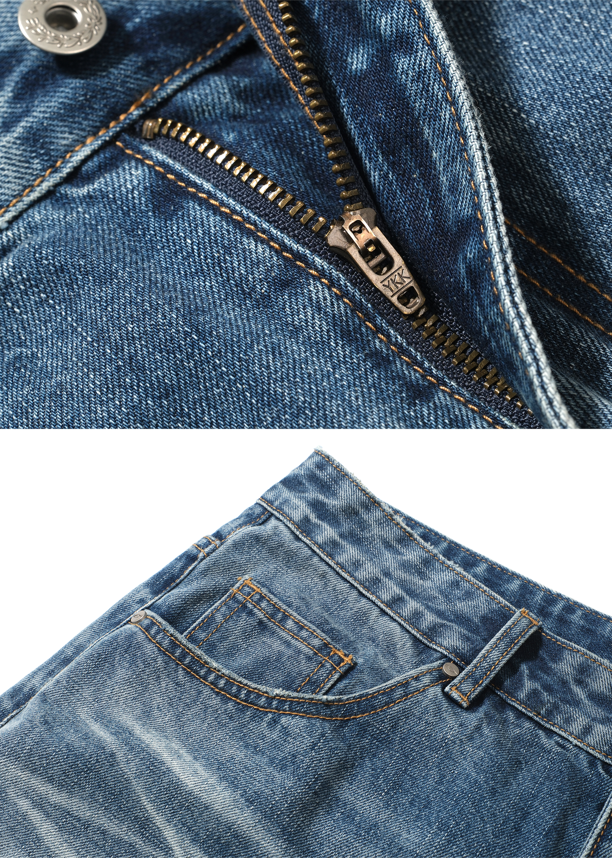 Washed Ice-Blue Straight-Leg Jeans with Whiskering