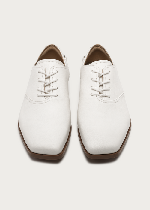Vesper Metal-Buckle Derby Shoes White