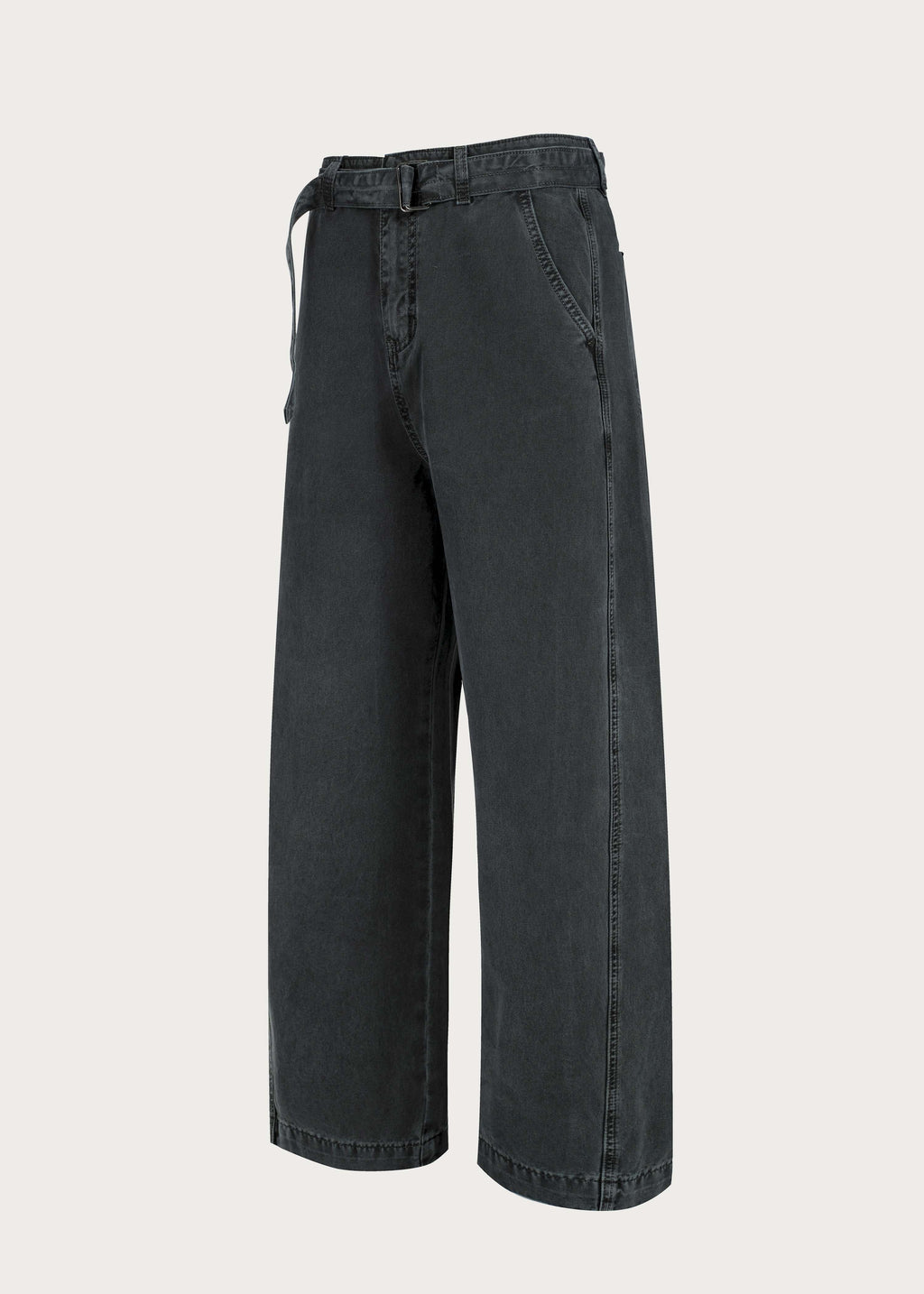 Washed Twill Denim Jeans with Belt Dark Green