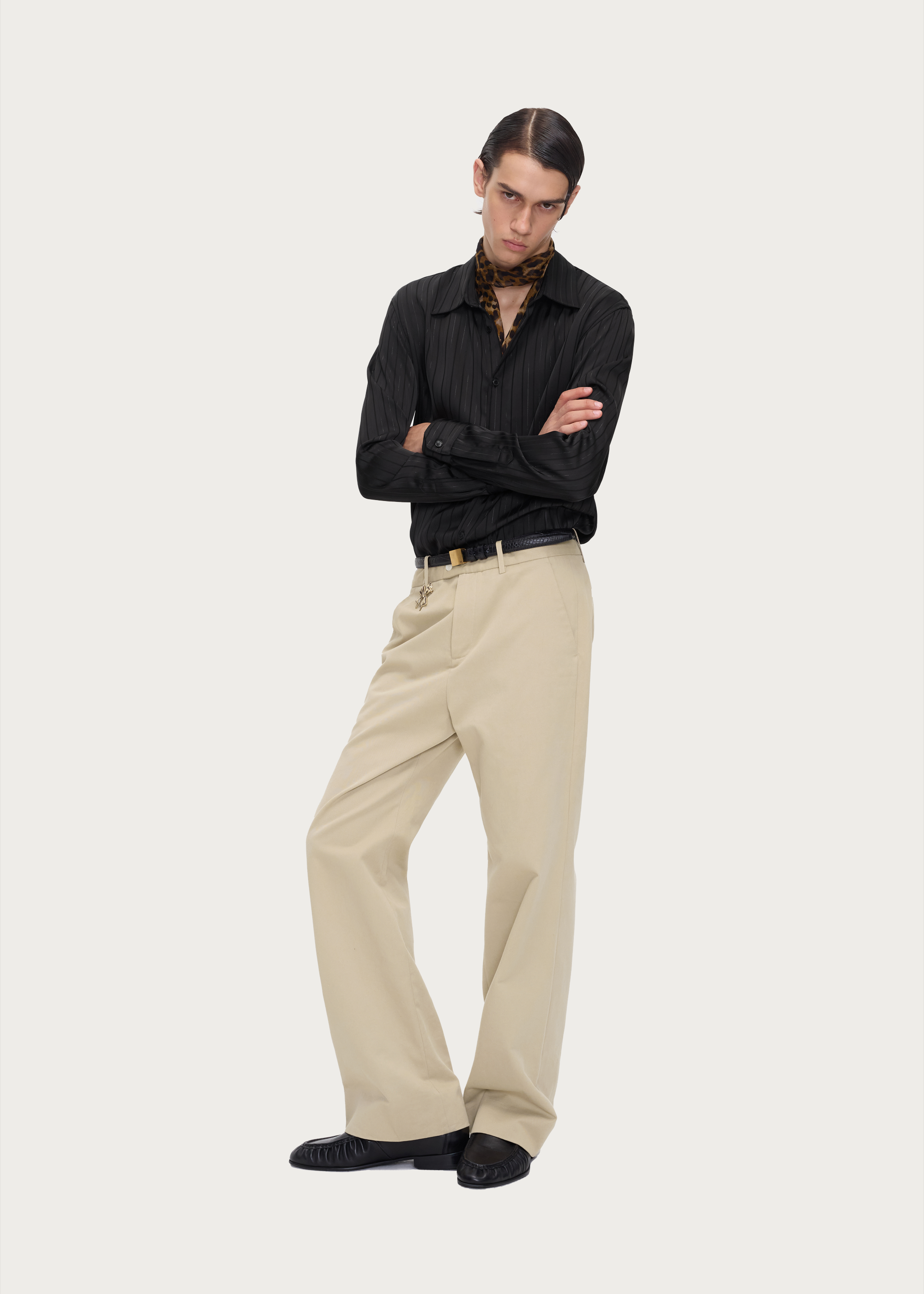 Structured Cotton Twill Straight-Leg Trousers Khaki