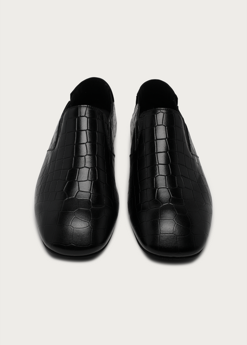 Rune Embossed Leather Loafers Black