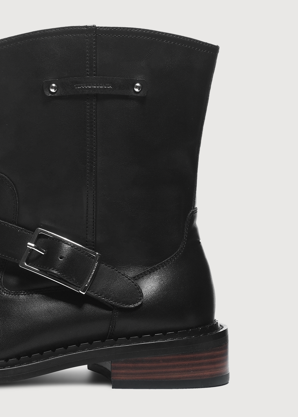 Wood-Grain Heel Ankle Boots Black