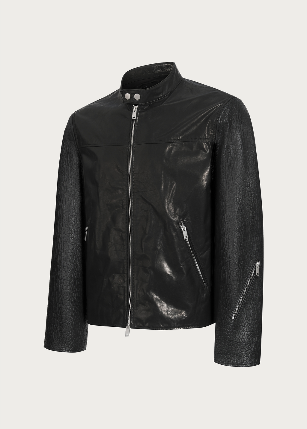 Cowhide and Sheepskin Patchwork Leather Jacket