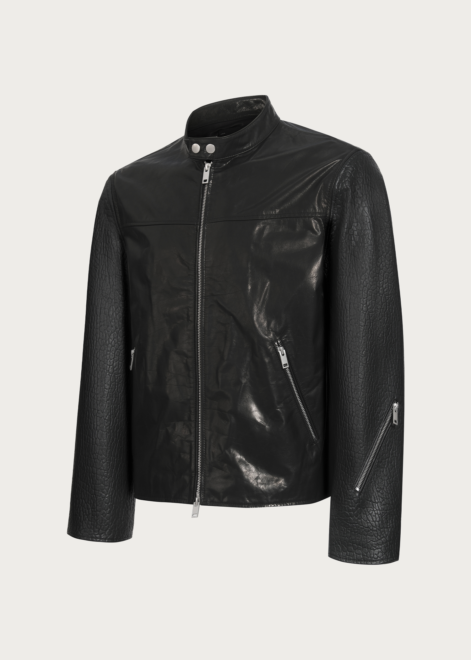 Cowhide and Sheepskin Patchwork Leather Jacket