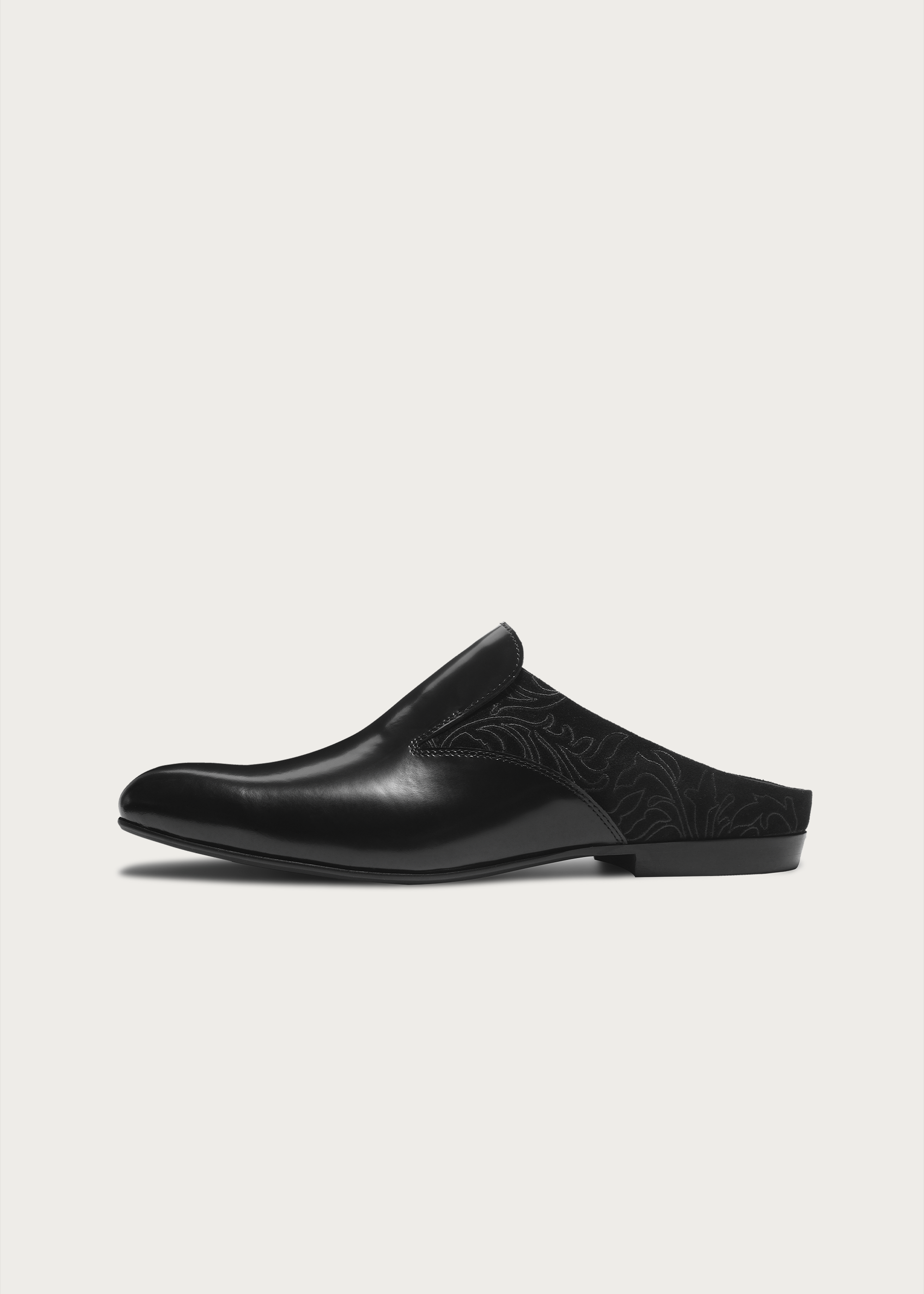 Mules Flower-patterned Pointed Black