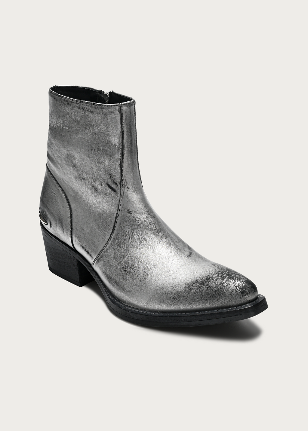 Veyric Distressed Metallic Silver Leather Boots
