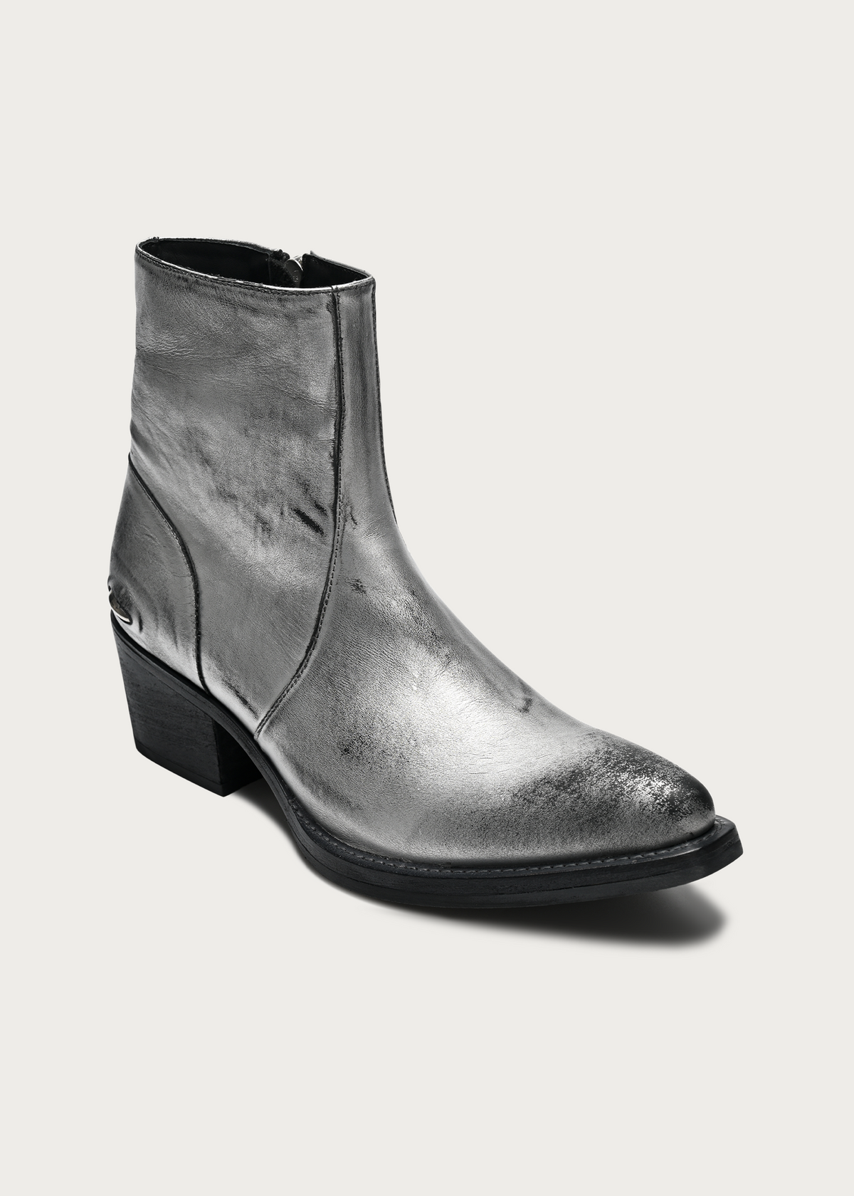 Veyric Distressed Metallic Silver Leather Boots
