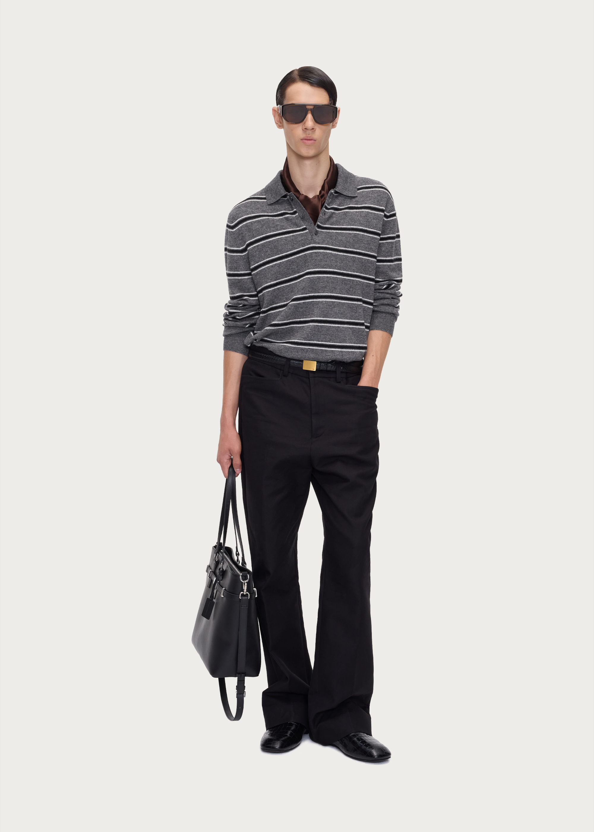 Striped Wool-Blend Knit Polo Shirt