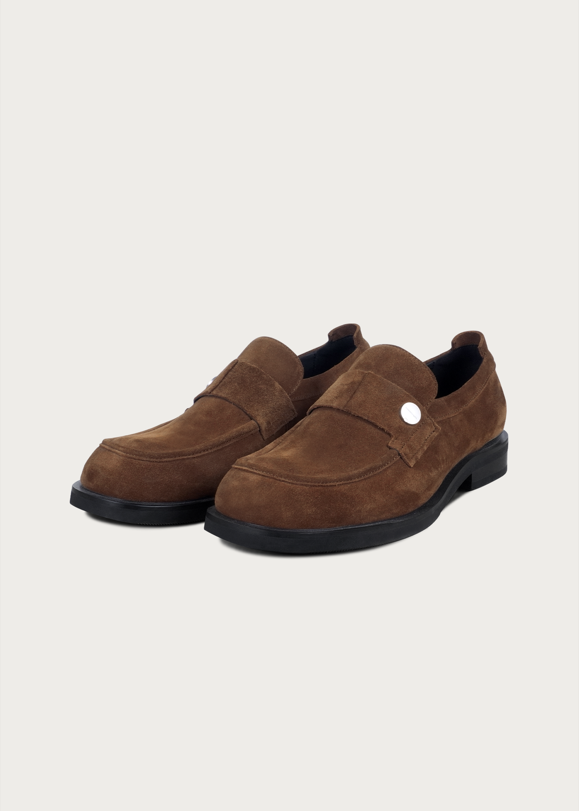 Cove Button Suede Loafers Brown