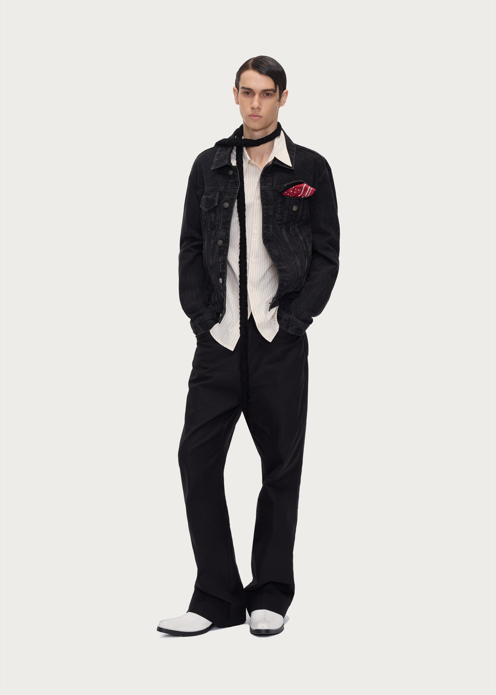 Textured Washed Black Denim Jacket