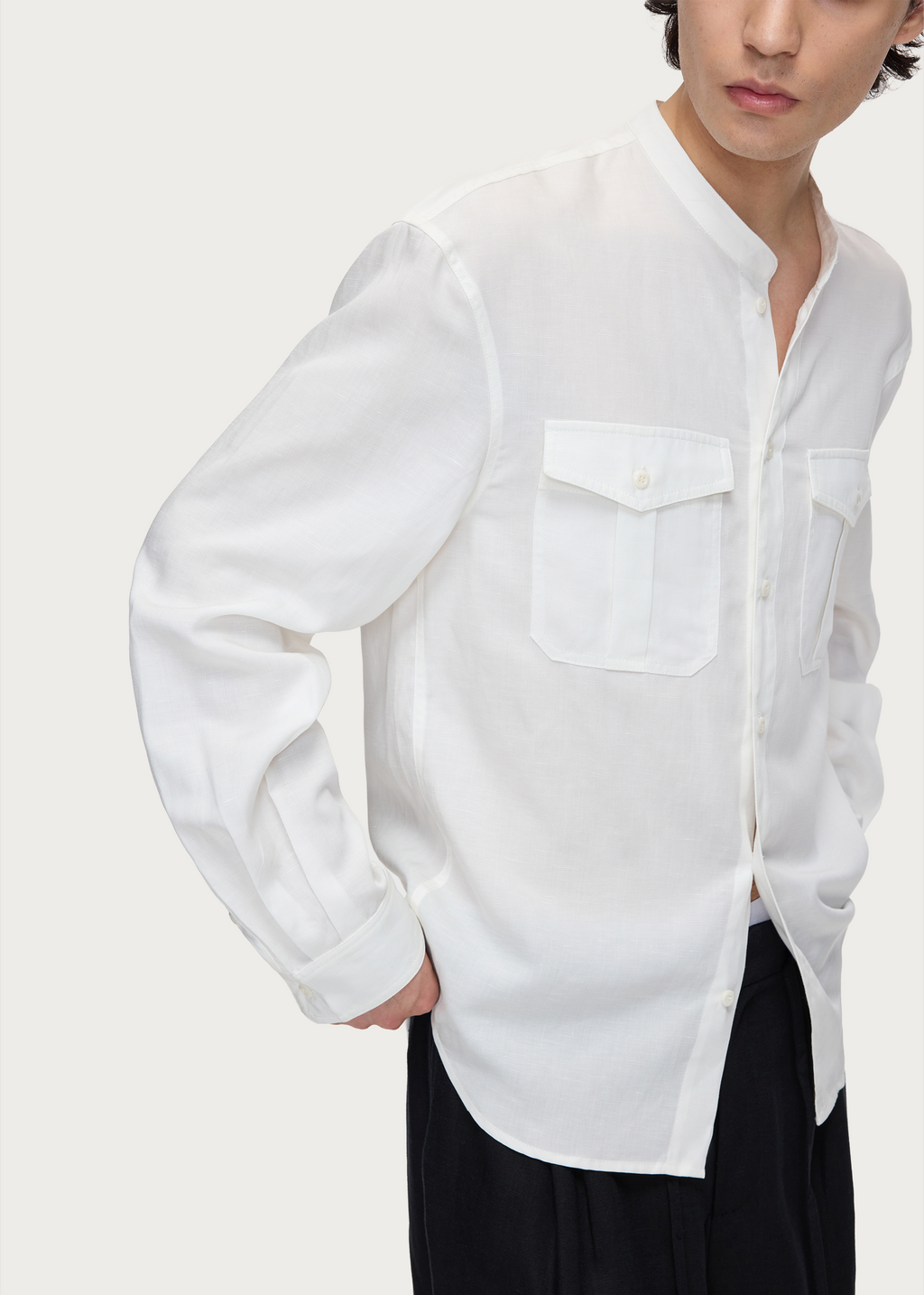 Textured Lyocell Stand-Collar Shirt