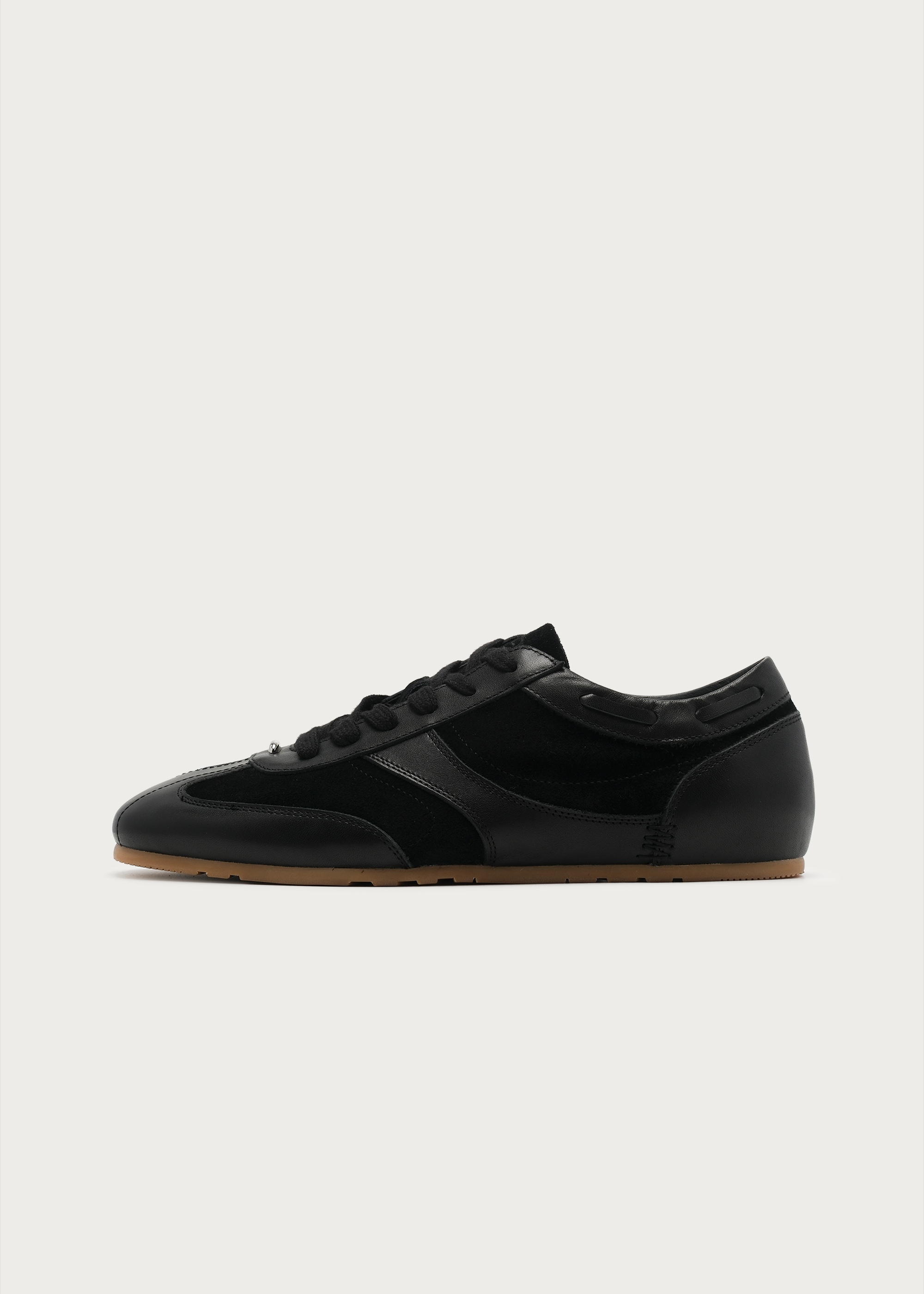 Black leather sneakers with crepe rubber sole