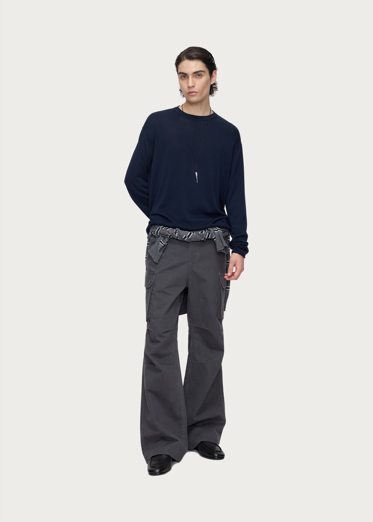 Washed Gray Multi-Pocket Cargo Pants