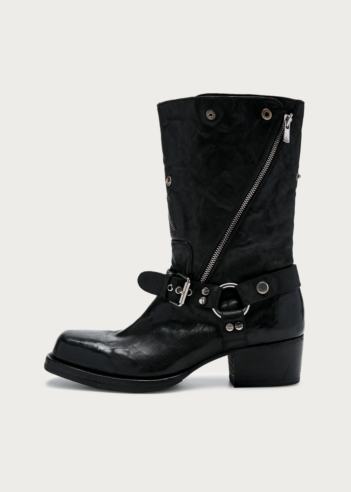 Vexen Buckled Diagonal-Zip Horsehide Boots