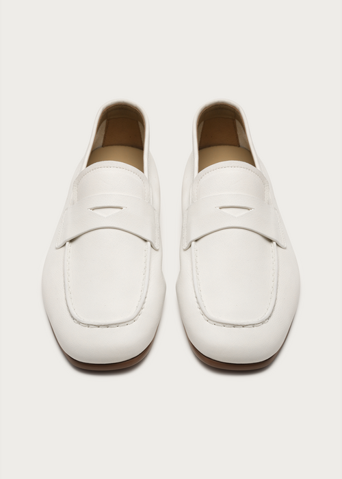 Camel leather loafers White