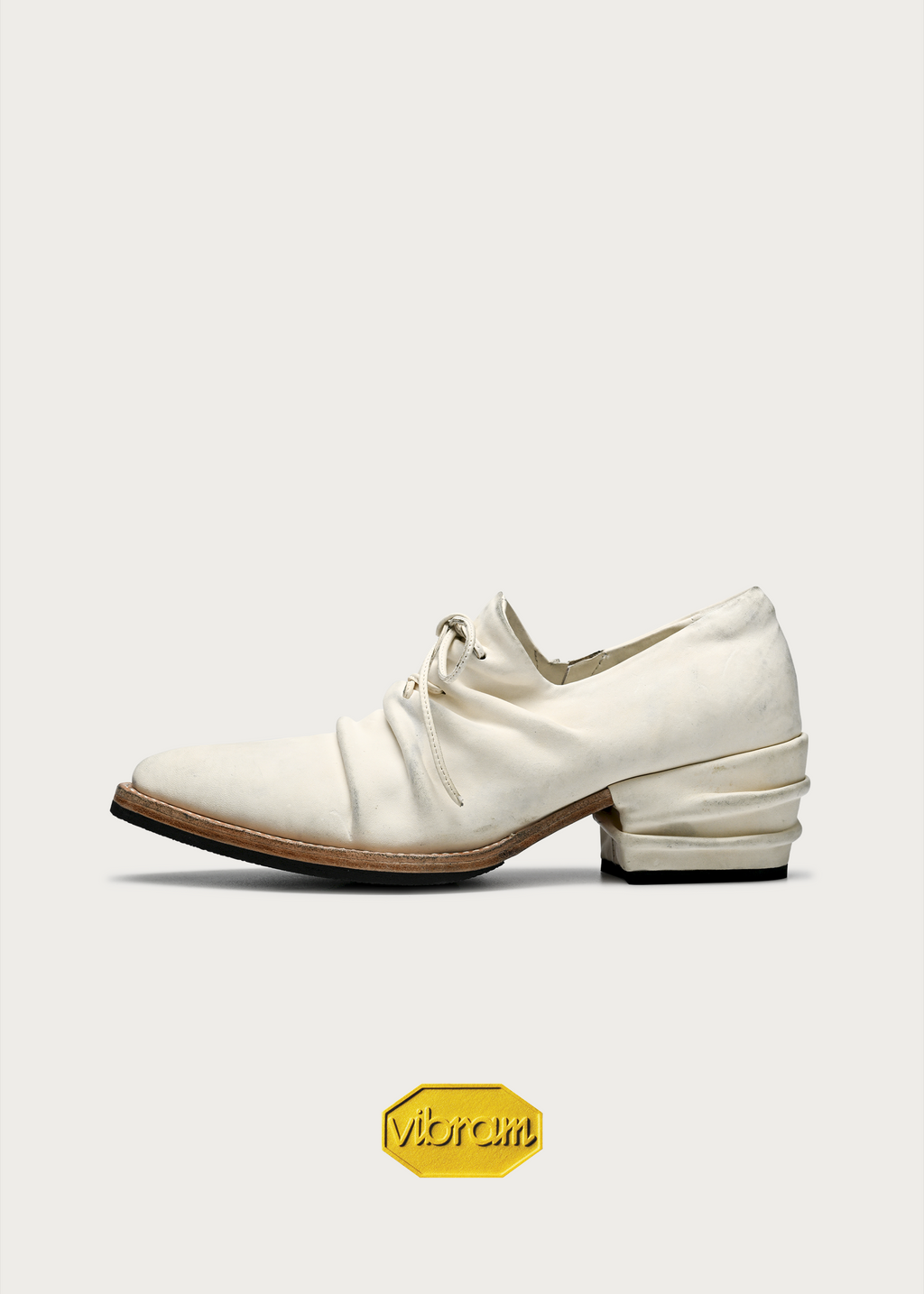 Roux Ruched Distressed Leather Derby Shoes White