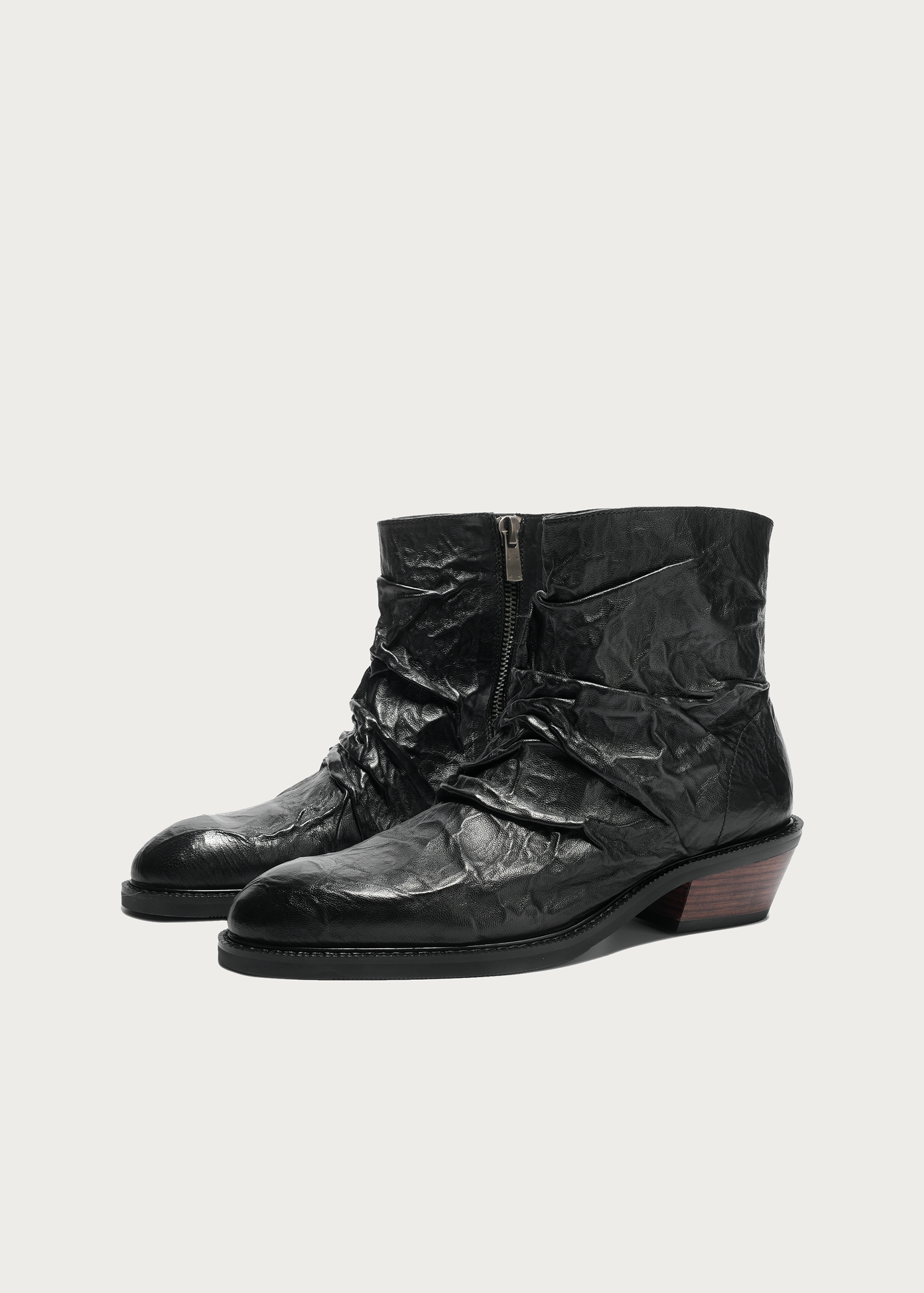 Metallic-Texture Wrinkle Sheepskin Ankle Boots