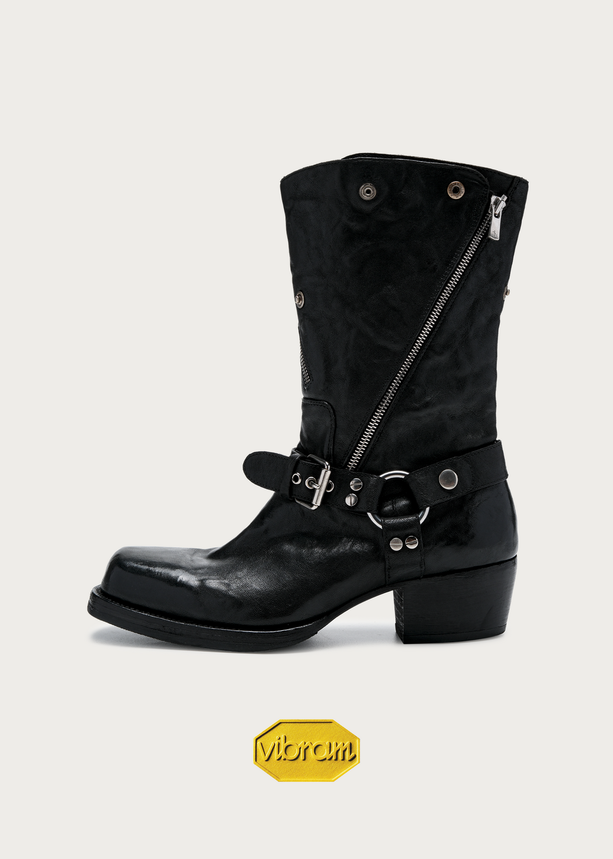 Vexen Buckled Diagonal-Zip Horsehide Boots