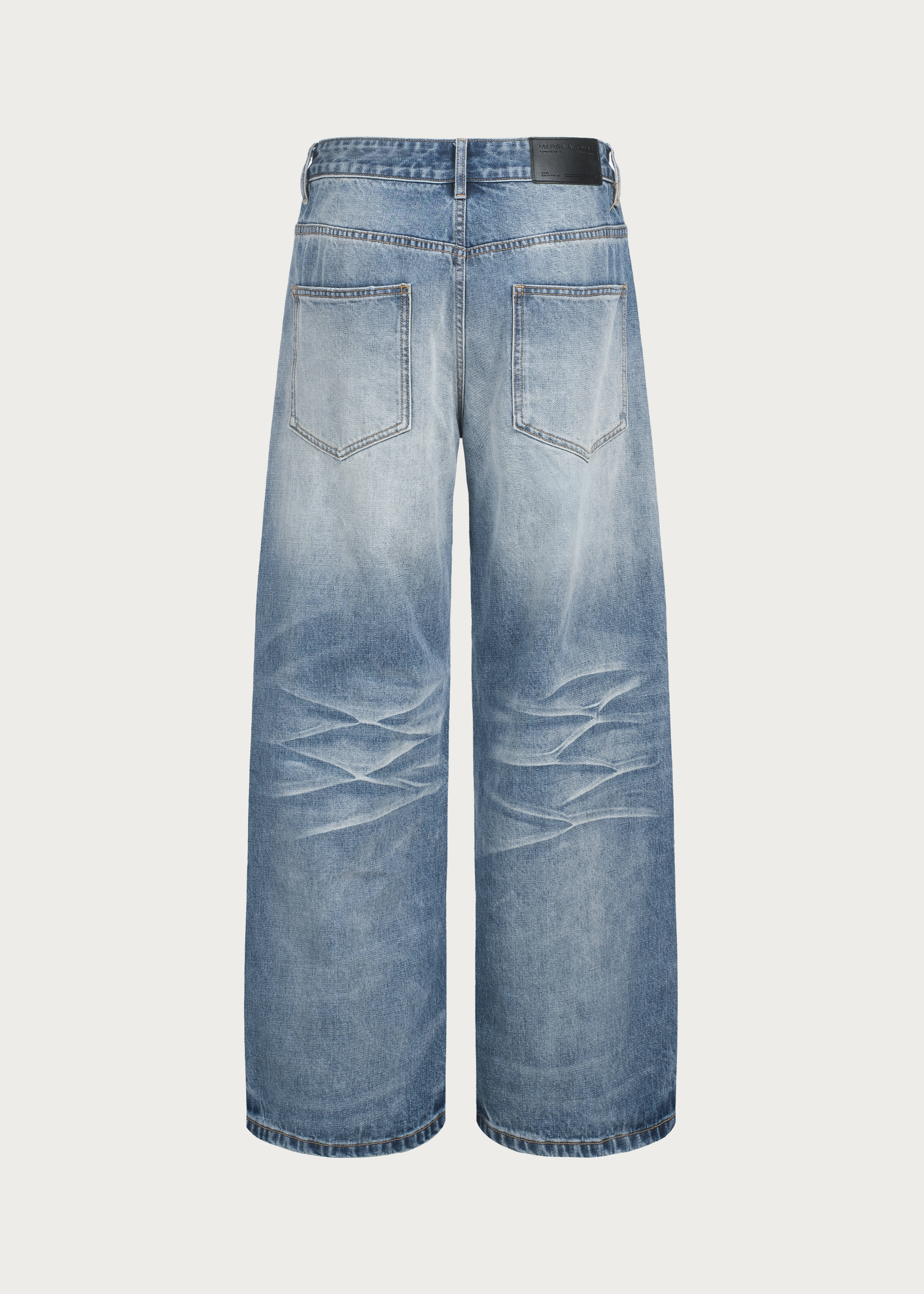 Washed Ice-Blue Straight-Leg Jeans with Whiskering