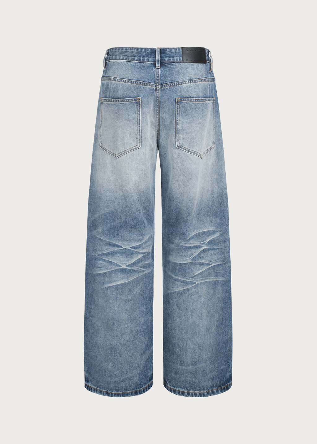 Washed Ice-Blue Straight-Leg Jeans with Whiskering