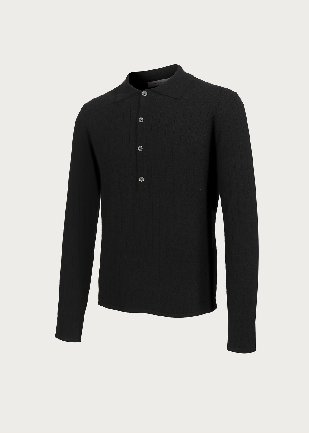 Half-placket long-sleeve knit polo shirt
