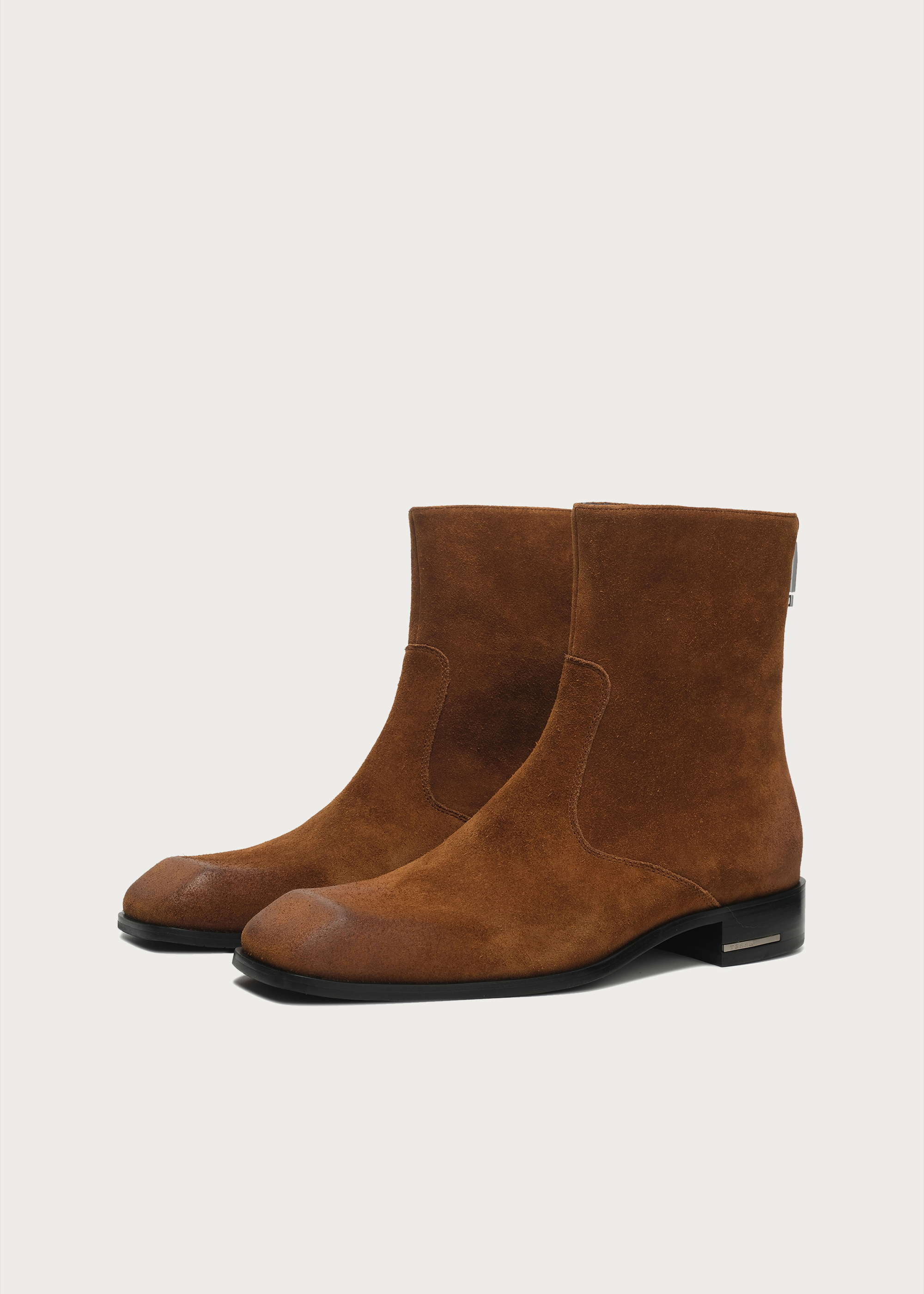 Beveled Square-Toe Cowhide Ankle Boots Brown