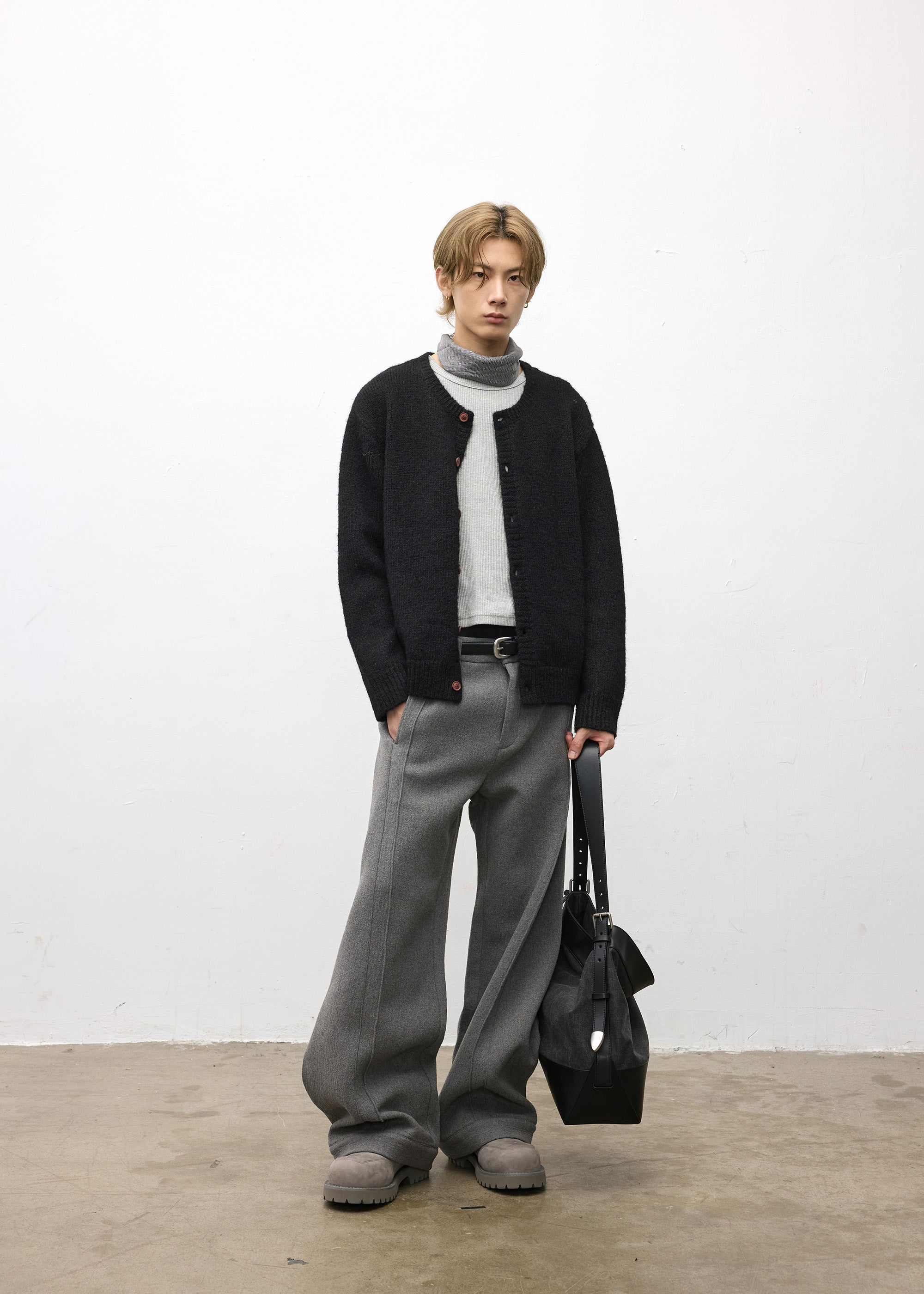 Tote bag Microfiber-leather Patchwork Washed distressed canvas Carbon black