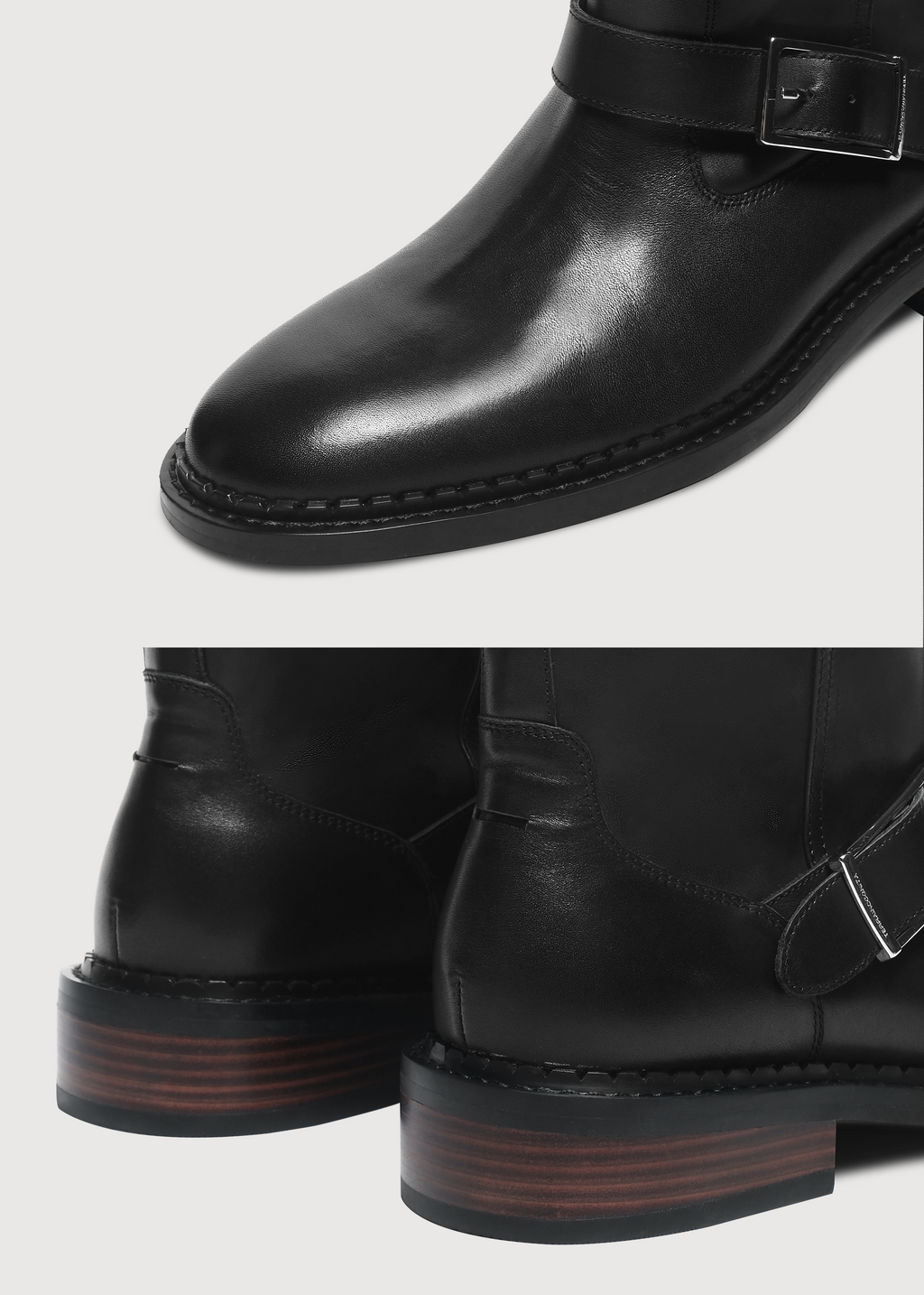 Wood-Grain Heel Ankle Boots Black