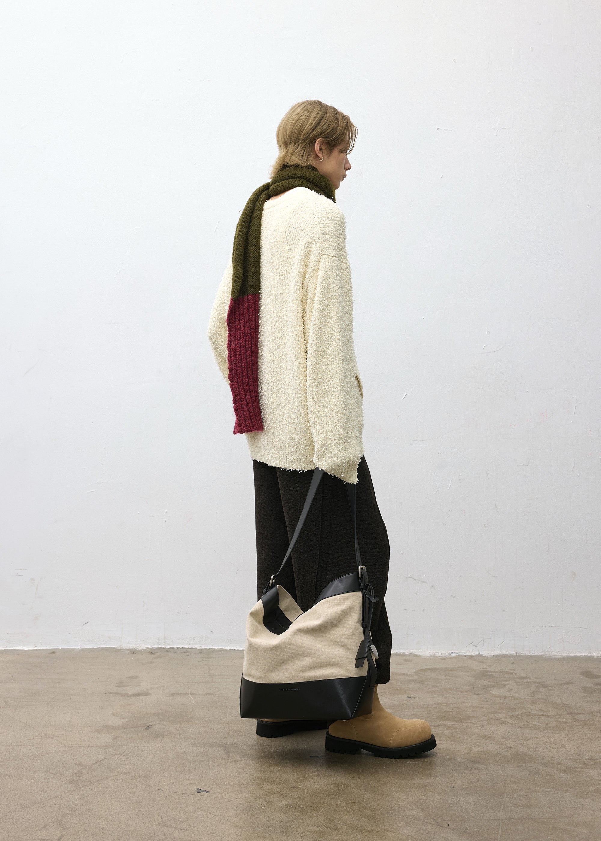 Tote bag Microfiber-leather Patchwork Washed distressed canvas Light khaki