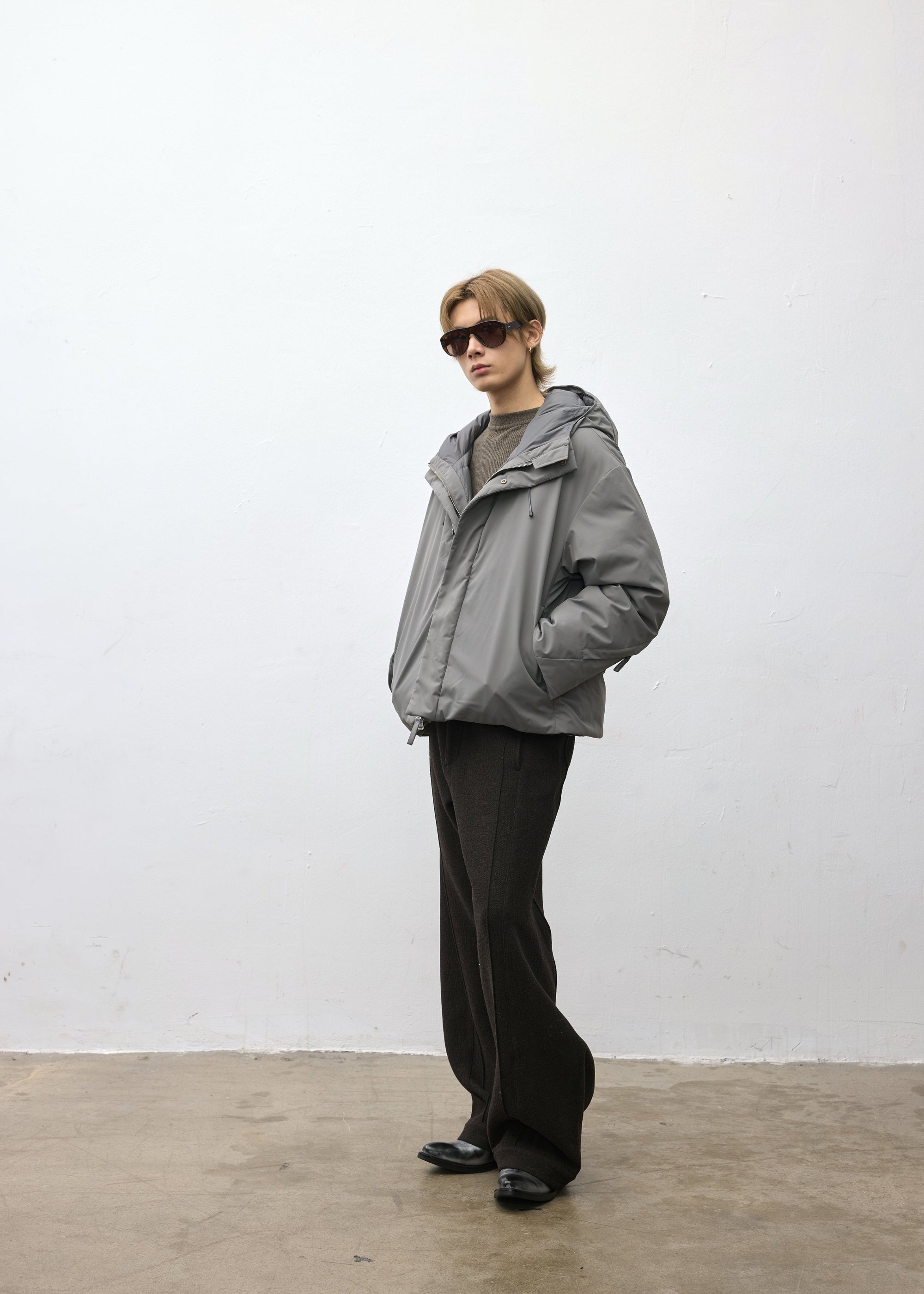 90 White duck down Hooded Down jacket Grey