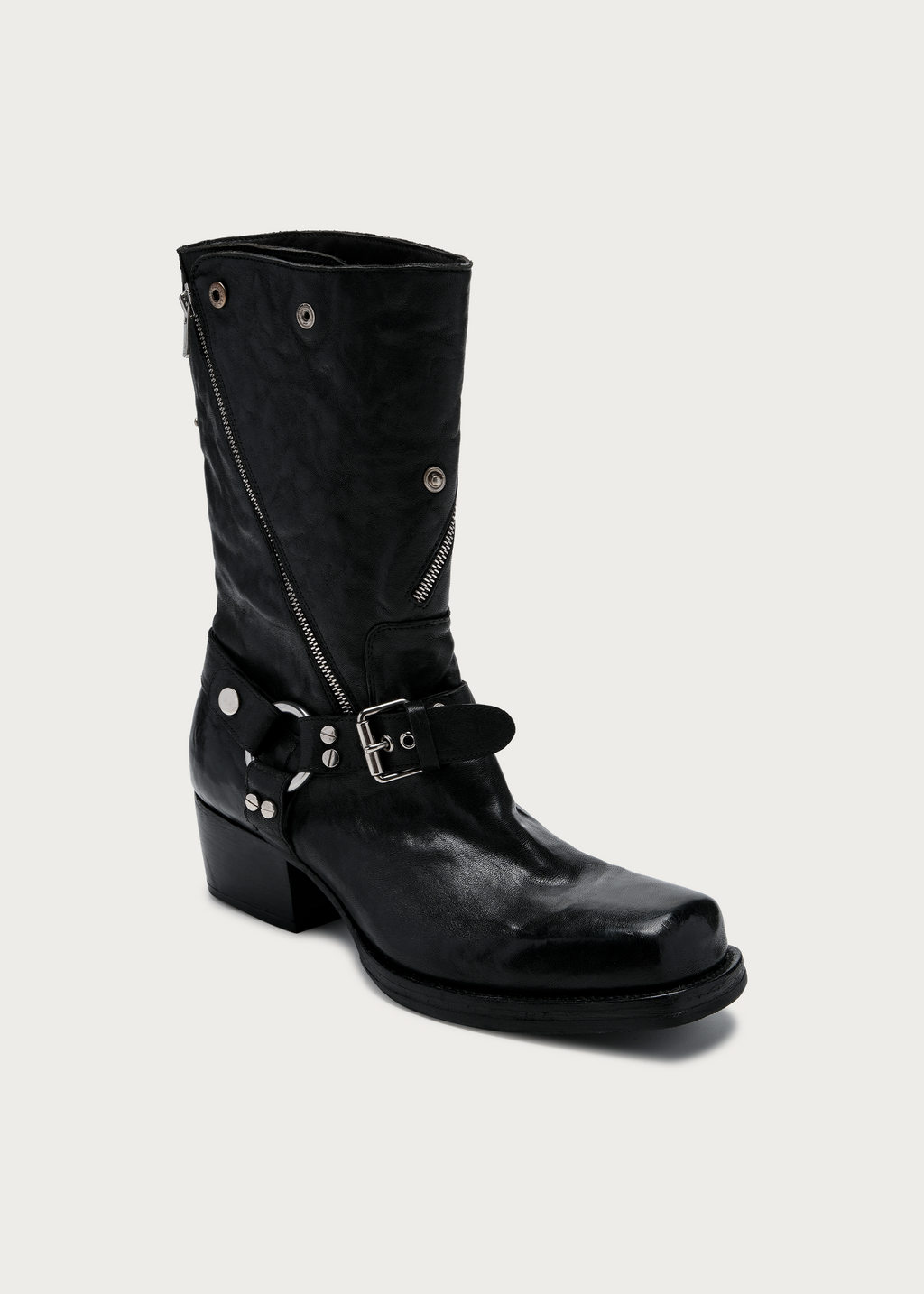 Vexen Buckled Diagonal-Zip Horsehide Boots