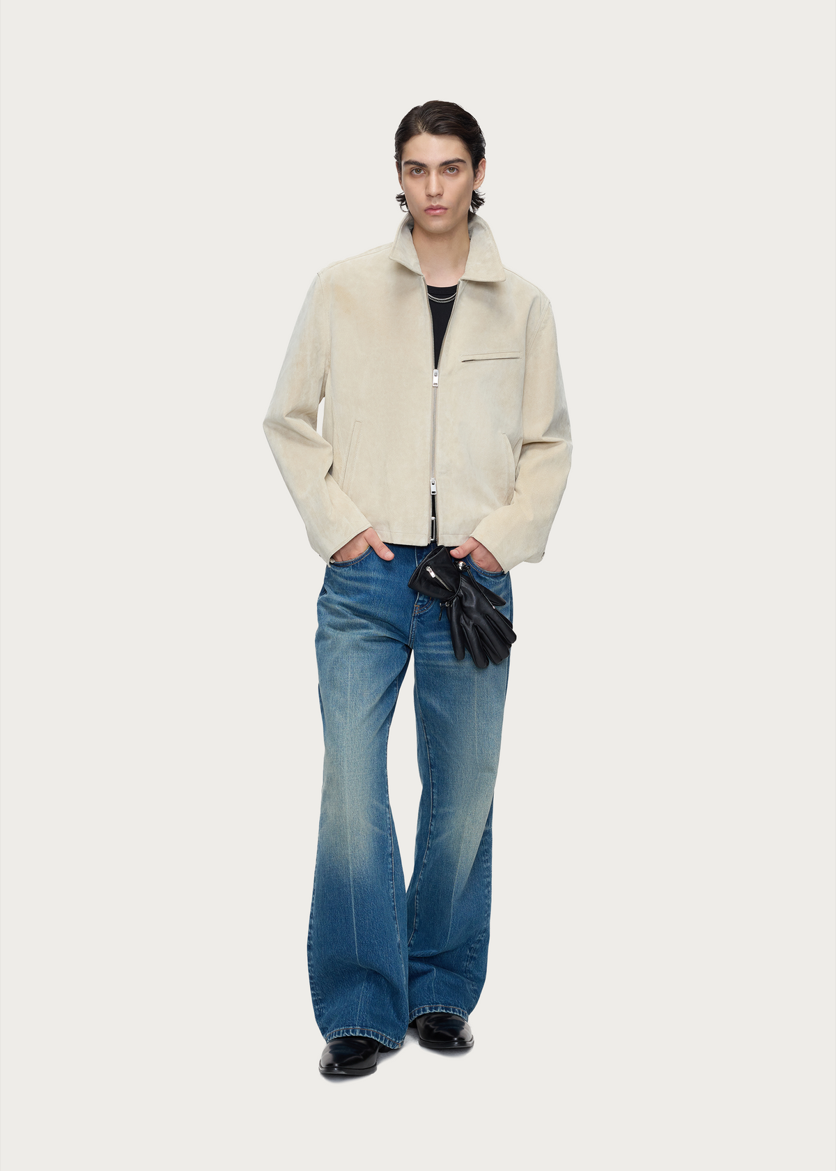 Vintage-wash straight-leg blue jeans