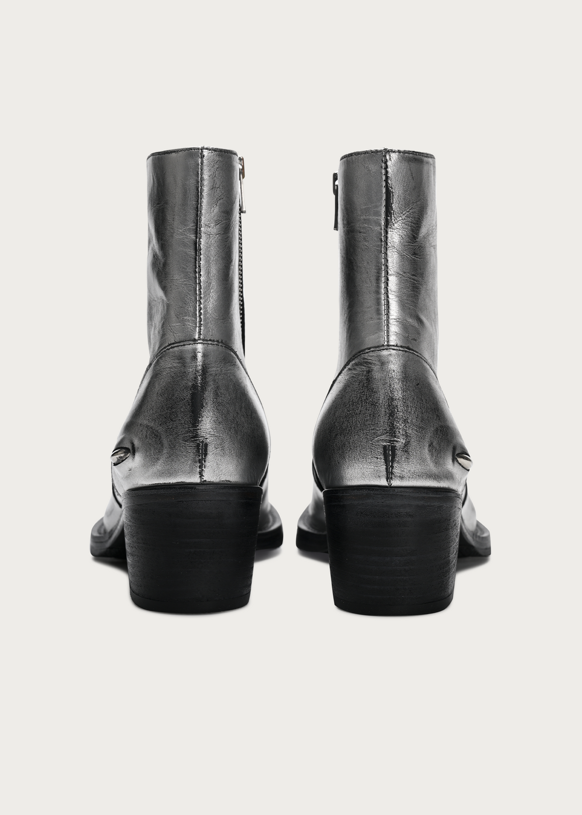 Veyric Distressed Metallic Silver Leather Boots