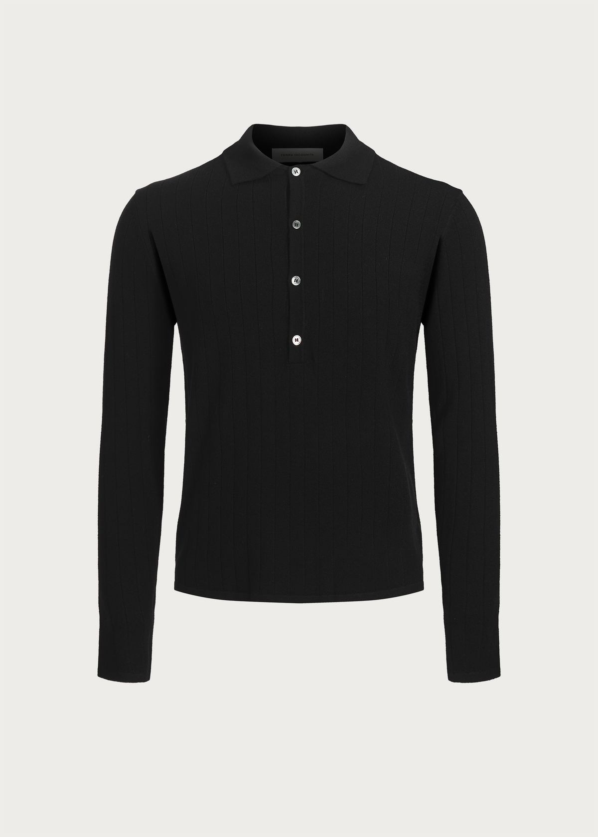 Half-placket long-sleeve knit polo shirt